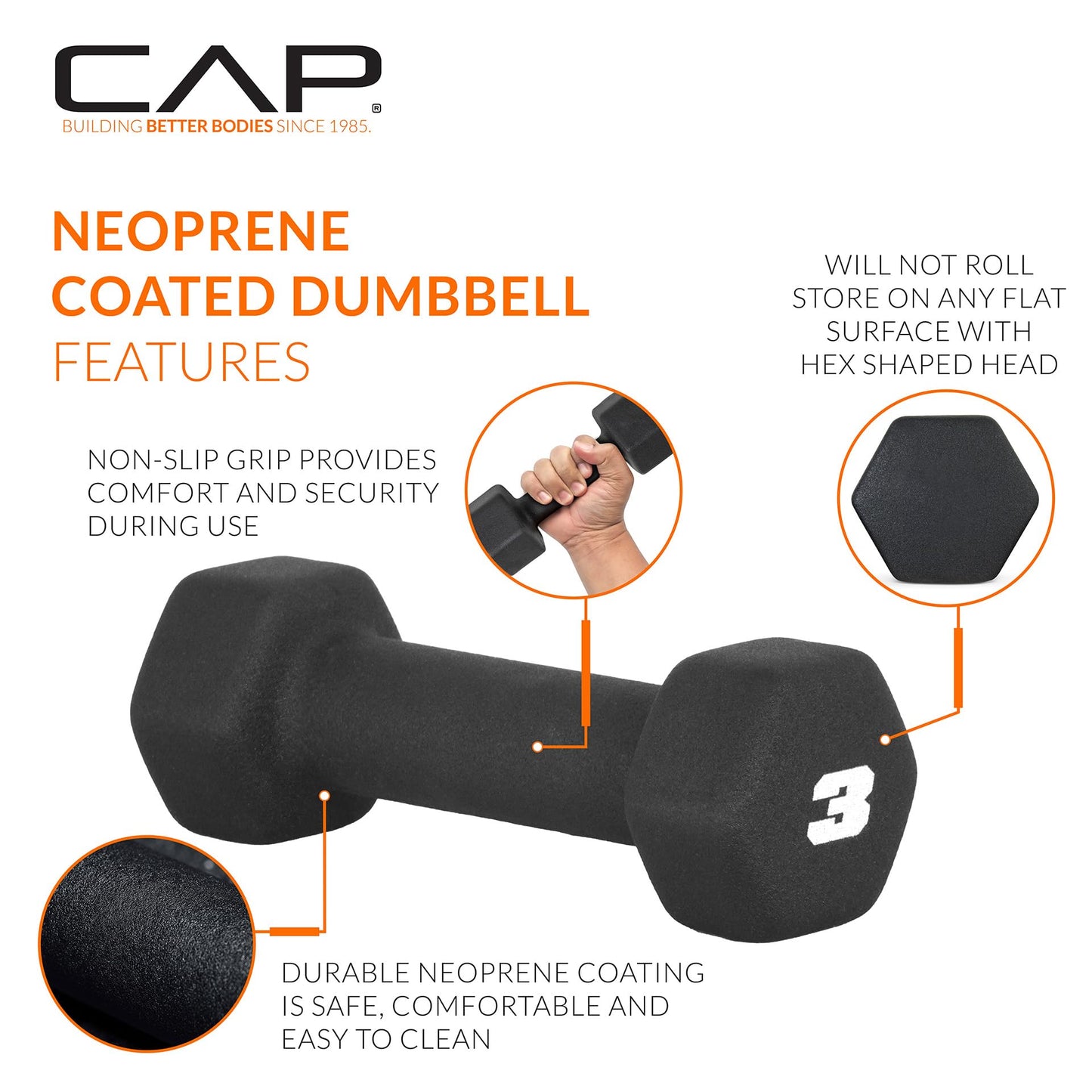 CAP Barbell 56 LB Set of Neoprene Dumbbells with Rack Black | 2, 3, 5, 8, 10 LB pairs