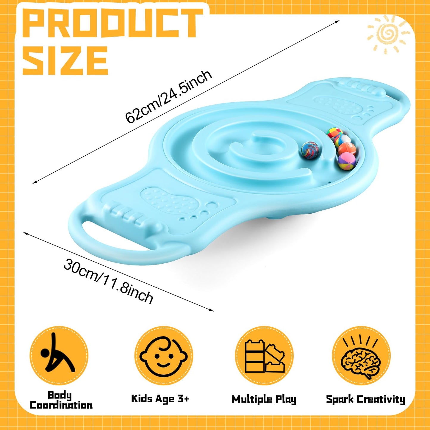 Seenelling Maze Balance Board for Kids Plastic Rocker Wobble Board with Mini Balls Load 220lb Balance Game with Handles for Toddler Balancing Exercise Equipment Game, 24.5 x 11.8 Inch(Light Blue)