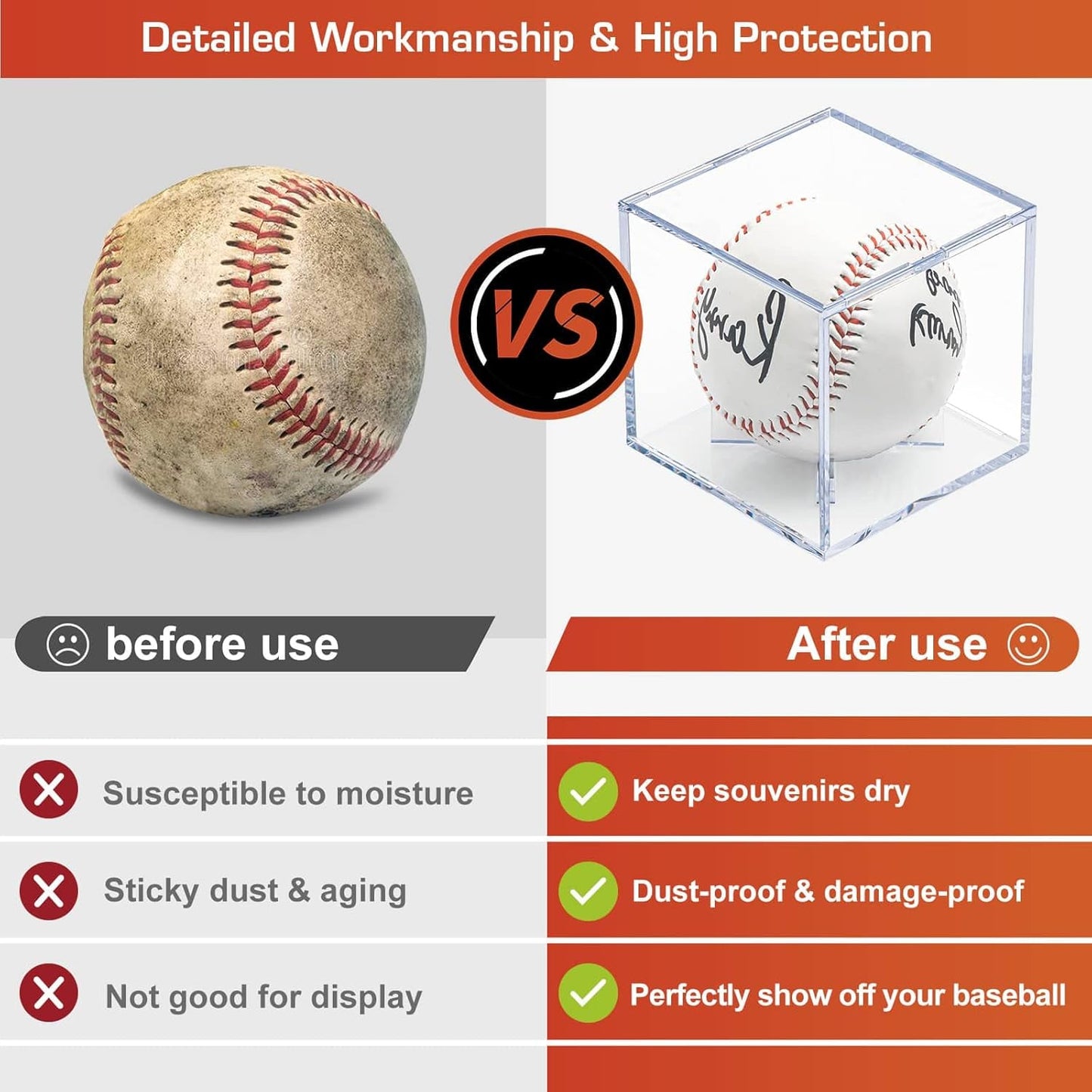 Skiennix 8 Pack Baseball Display Cases - UV Protected Acrylic Holder for Official Size Baseballs | Clear Memorabilia Showcase