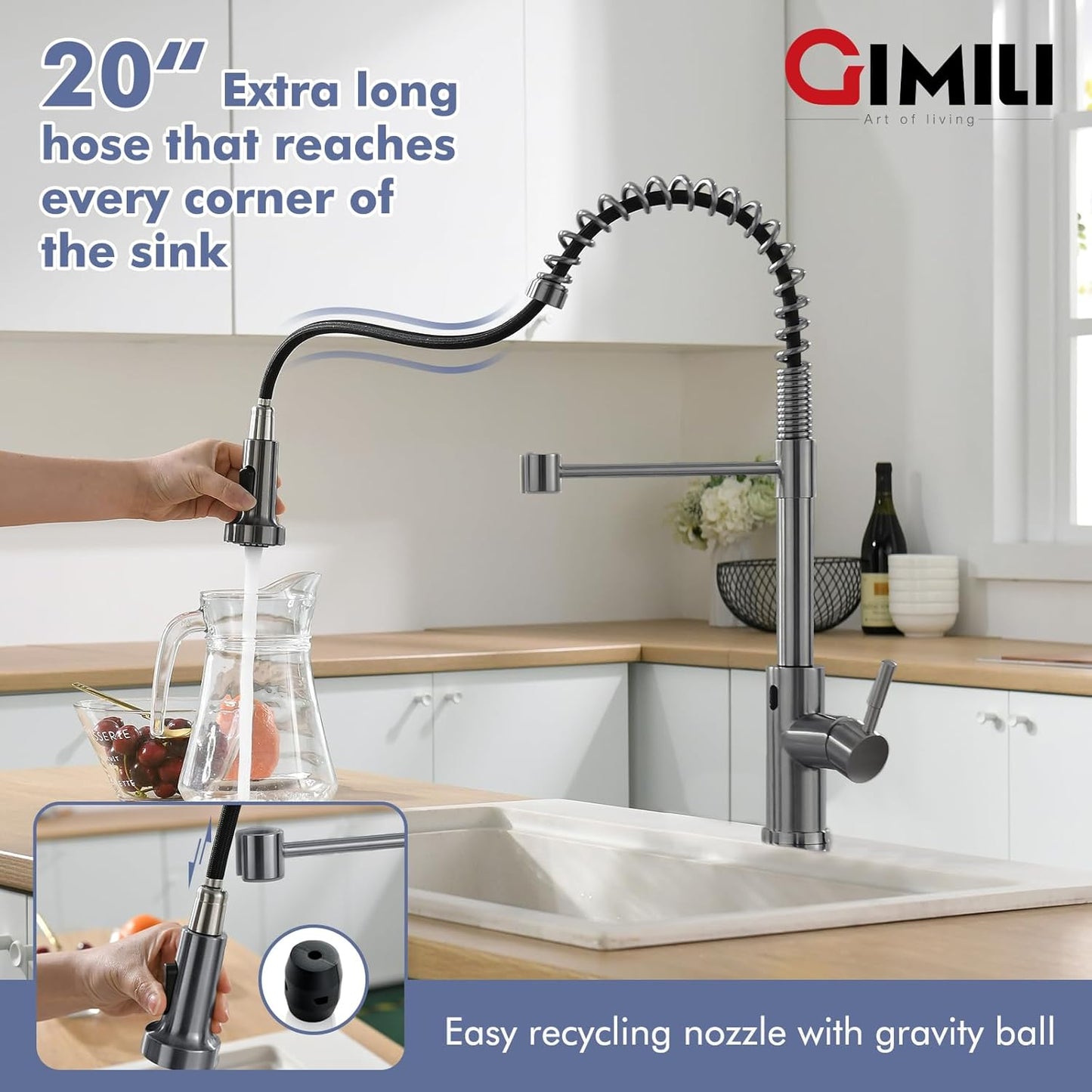 Matte Black Kitchen Faucet with Soap Dispenser - Commercial Single Handle Pull Down Sprayer