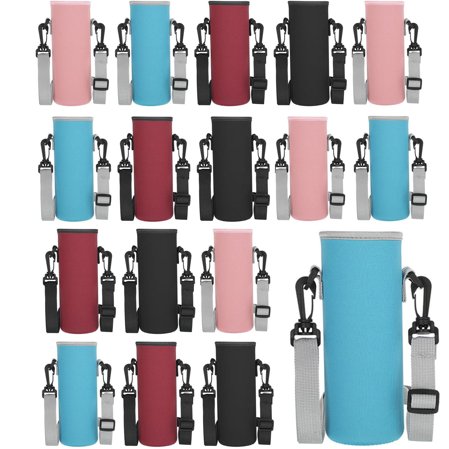 Zhehao 16 Pcs Neoprene Water Bottle Sleeve with Shoulder Strap Water Bottle Holder 32 oz Water Bottle Carrier Insulated Water Bottle Pouch Adjustable Water Bottle Sling Bag for Boys Girls (Multicolor)