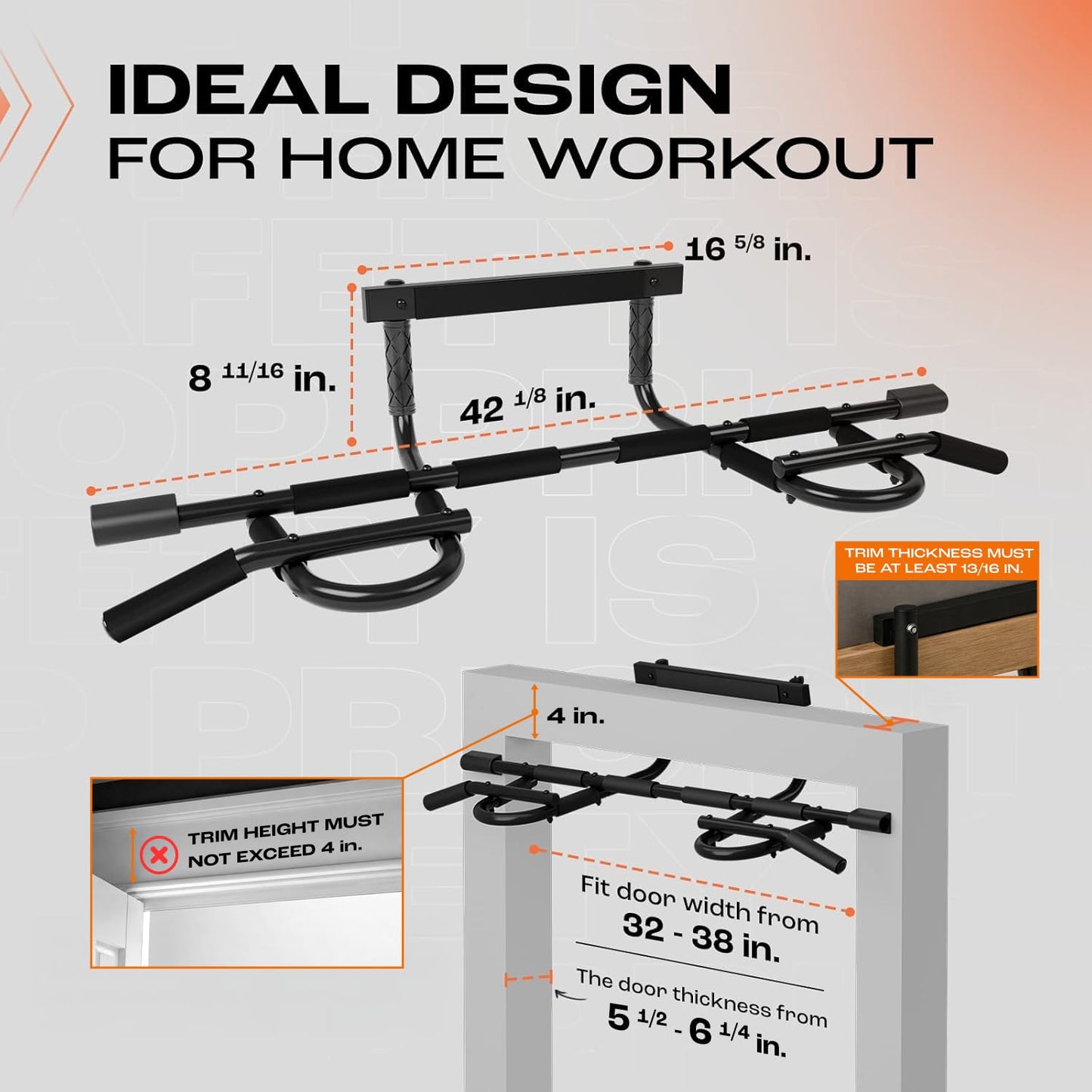 Yes4All Door Pull Up Bar, Heavy Duty Hanging Bar, Pull Up Bar for Doorway, Supports up to 300 lb, Multi-Grip Foam Handles, Fits 30" to 38" Door Frames, Easy Installation for Home Gym Use, Black