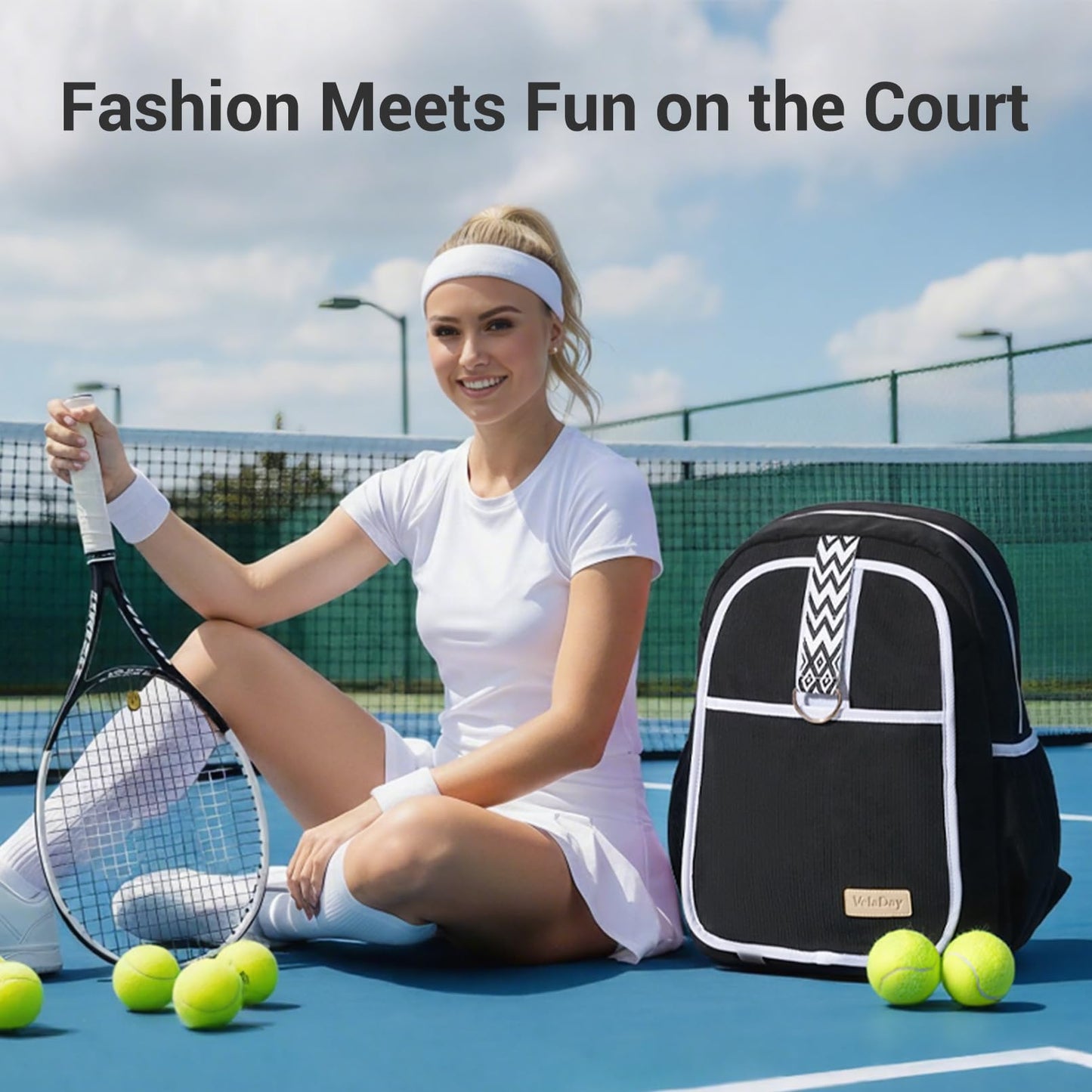 VELADAY Tennis Bag for Women Girl, Stylish Quilted Tennis Pickleball Racket Backpack Wet Pocket, Women Weekend Bag for Travel