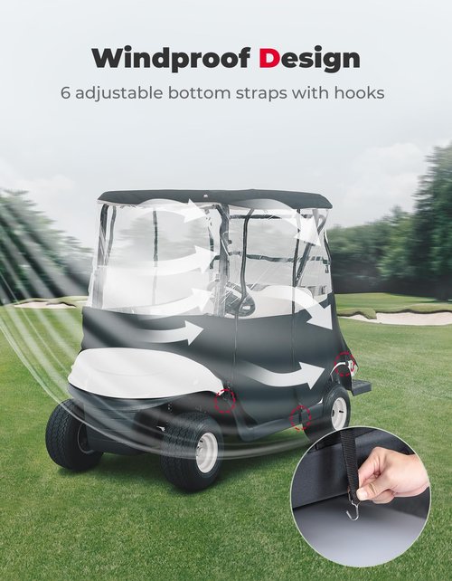 KEMIMOTO 600D Golf Cart Enclosure 2 Passenger Up to 54'', Fadesafe Golf Cart Rain Cover Waterproof, Roll-Up Dual Zipper Door Design Compatible with Club Car Precedent/Tempo/Onward, EZGO, Black