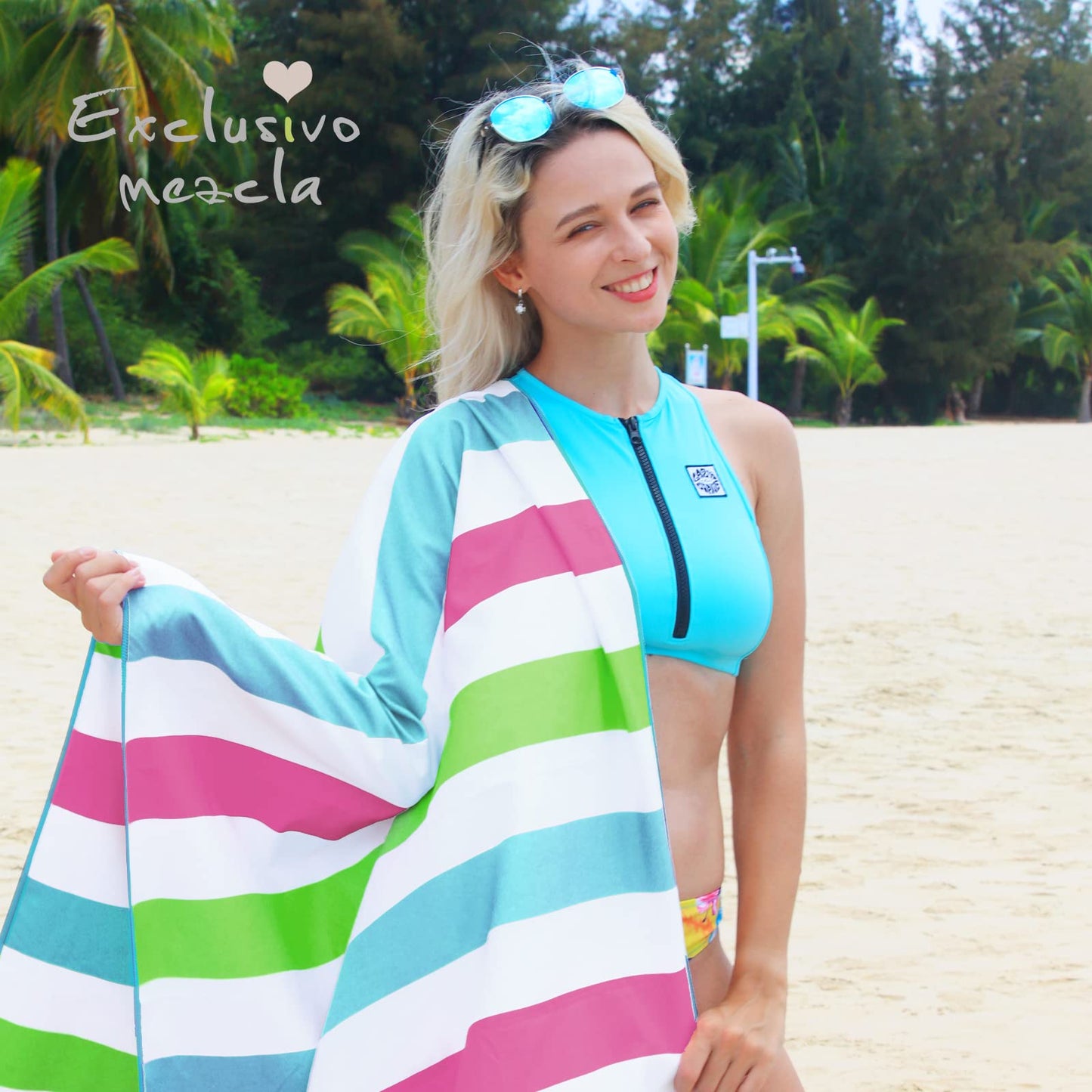 Exclusivo Mezcla Microfiber Quick Dry Beach Towel, Oversized Lightweight Sandfree Pool Towel for Swimming Camping Travel with Bag (Multicolor, 35x70 Inches)