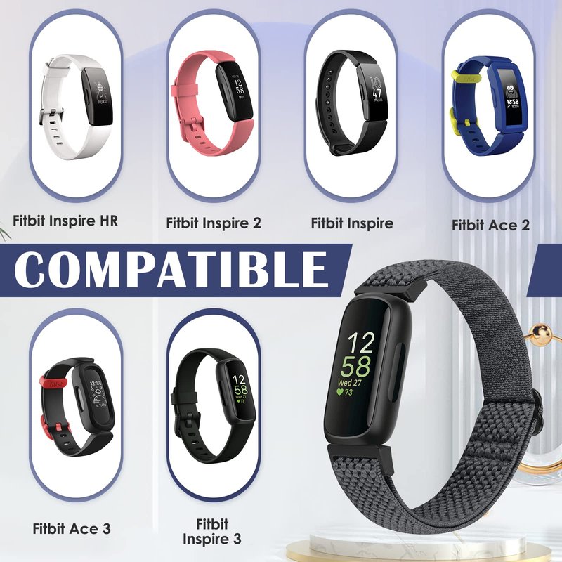Bcuckood Compatible with Fitbit Inspire 3/Inpsire 2/Inspire/Inpsire HR/Ace 2/Ace 3 Bands, Elastic Adjustable Replacement Wristband Women Men Kids Stretchy Soft Sport Nylon Loop Straps
