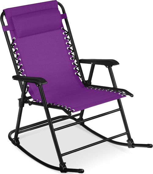 Best Choice Products Outdoor Zero Gravity Rocking Chair - Folding Reclining Patio Lounge with Adjustable Pillow, Amethyst Purple
