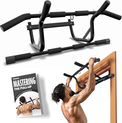 DMoose Fitness Pull Up Bar - 250 Lbs Capacity, No Screwing, Multi Padded Grips | Doorway Chin Up Bar