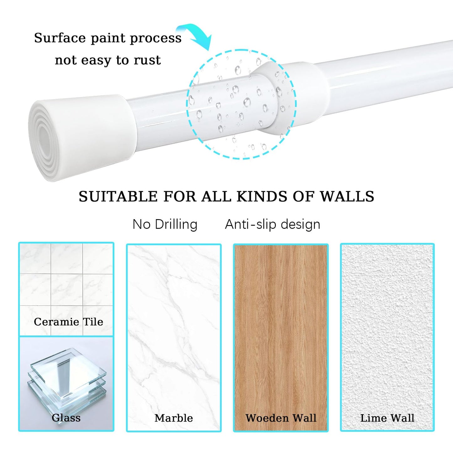 toresper 1 Pack Window Security Bars Adjustable Sliding Glass Door Lock Bars 15.7''-27.5'' Tension Rods 1.2'' Diameter Window Safety Lock Bar Stopper with Rubber Tips (White-1Pcs, 15.7''-27.5'')