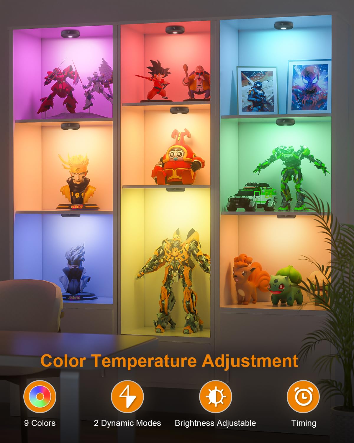 WILLED RGB Under Cabinet Lights,Rechargeable Puck Lights with Remote Control, Wireless Push Light with Timer Function,Dimmable LED Touch Tap Light for Kitchen,Cabinet,Closet, Counter,3 Pack