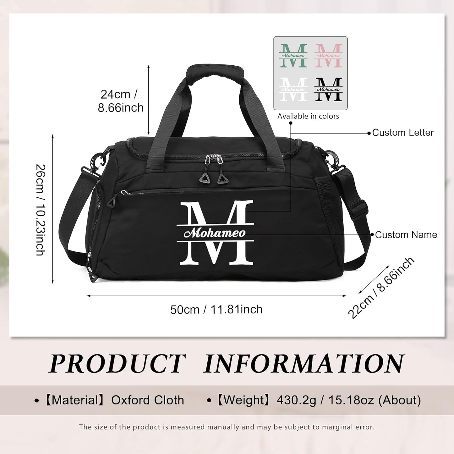 Skiennix Personalized Travel Duffel Bag - Custom Name Oxford Cloth Gym Bag with Shoe & Wet Pockets | Ideal Weekender Gift for Men & Women