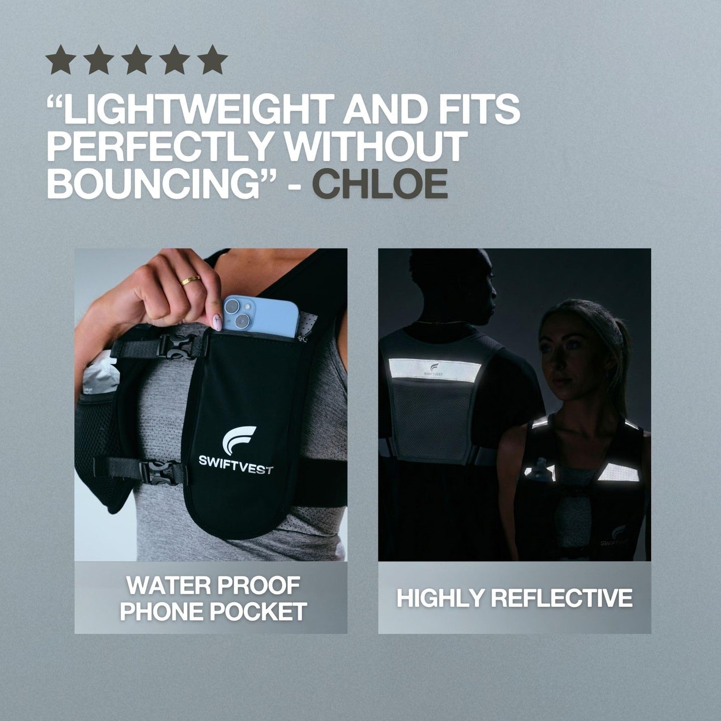 SWIFTVEST Running Vest for Women & Men with Water Bottle | Lightweight Hydration Vest | Reflective Running Gear | Adjustable Fit | 6 Pockets | Phone Holder for Runners