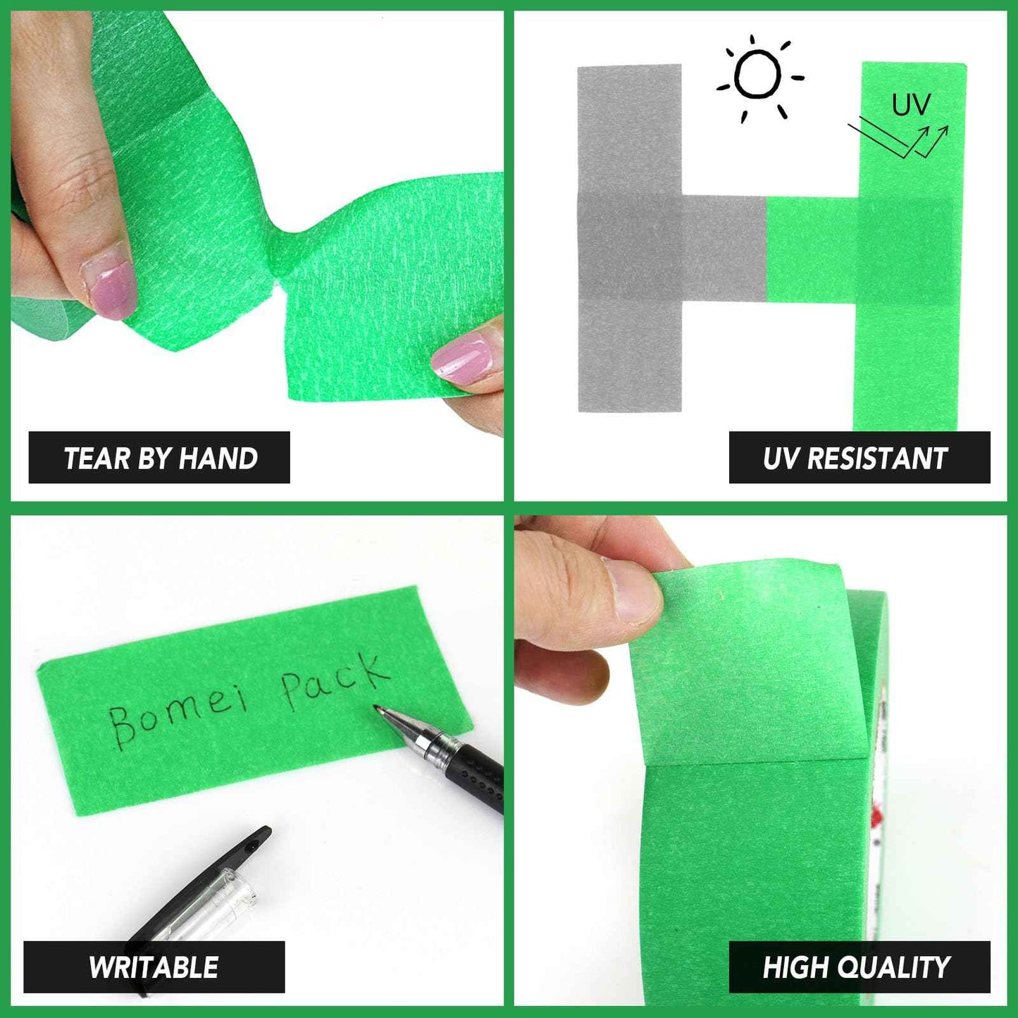 BOMEI PACK 10 Rolls Painters Tape 2 inch Wide, Painter's Tape Green Masking Tape 2 inch x 55 Yards for Walls Painting, Home Improvement and School Projects, Total 550 Yards