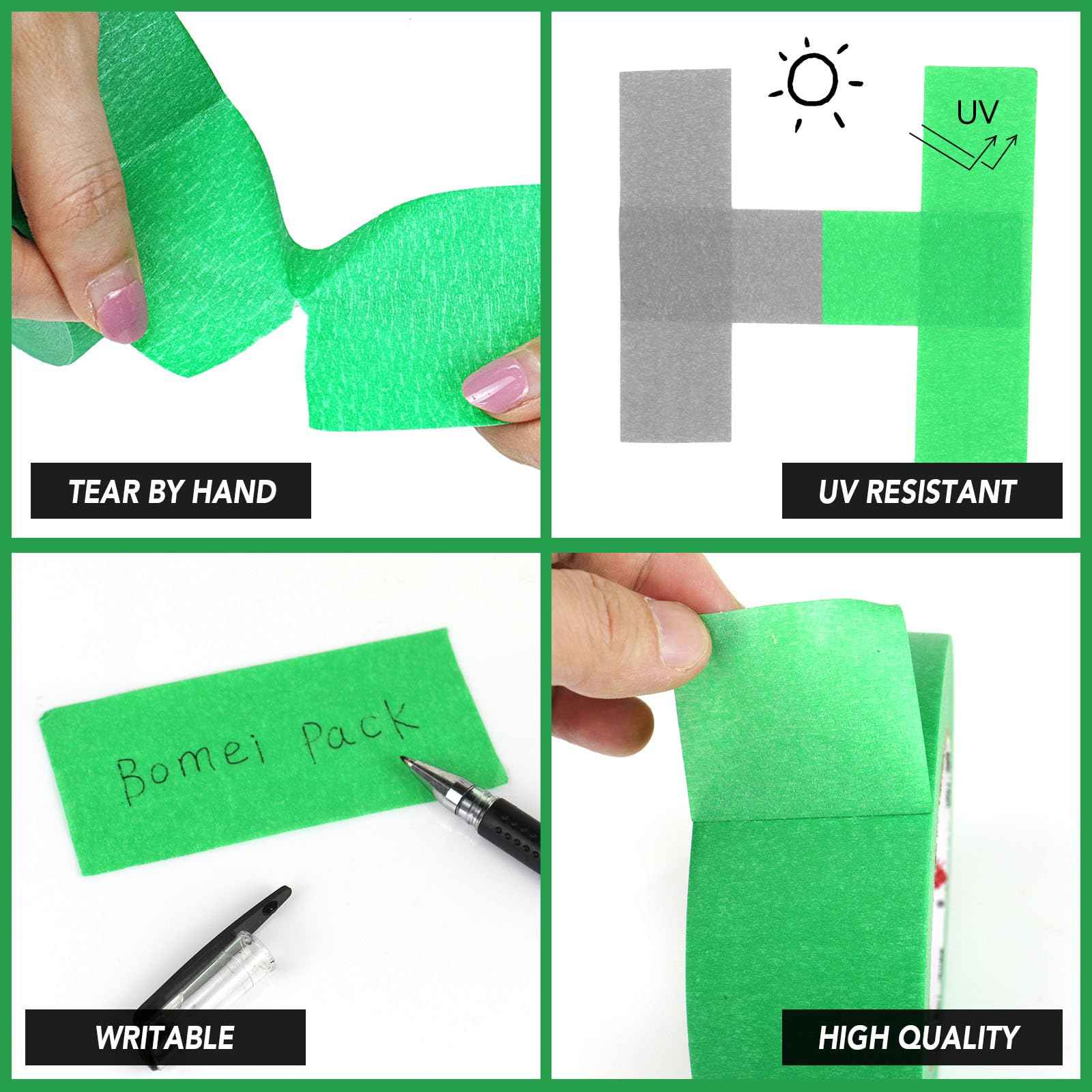 BOMEI PACK 10 Rolls Painters Tape 2 inch Wide, Painter's Tape Green Masking Tape 2 inch x 55 Yards for Walls Painting, Home Improvement and School Projects, Total 550 Yards