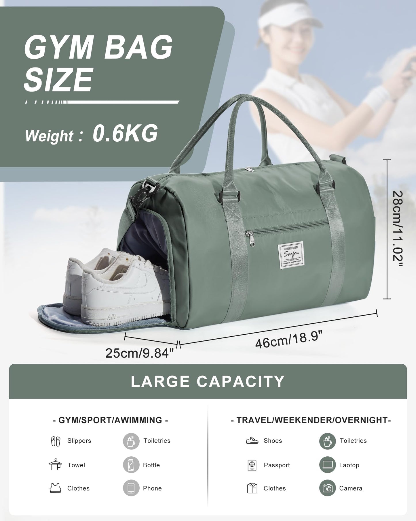 Gym Bag Womens Mens with Shoes Compartment and Wet Pocket Travel Duffel Bag for Women for Plane Sport Gym Tote Bags with Toiletry Bags Waterproof Weekend Overnight Carry on Bag Hospital Holdalls