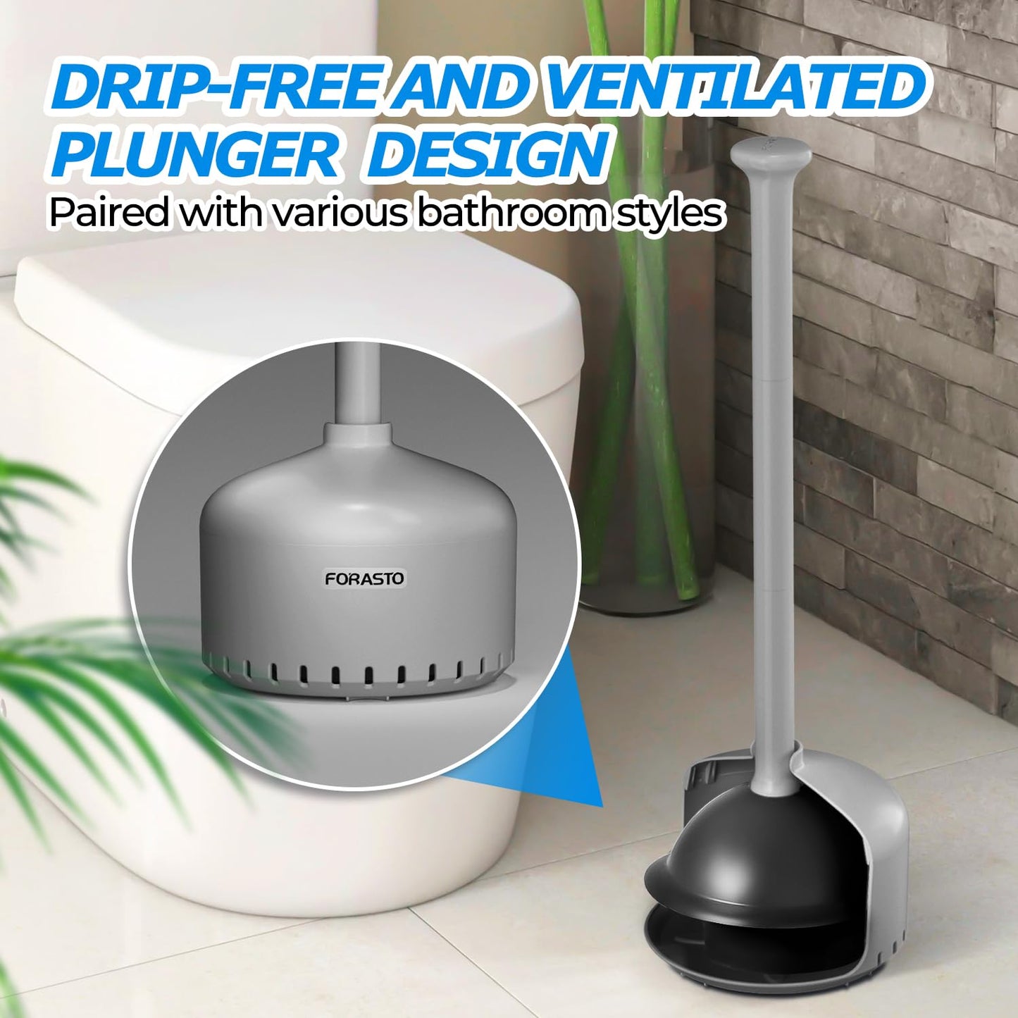 FORASTO Toilet Plunger with Holder,Plungers for Bathroom with Holder,Plunger with Cover,Bathroom Decor，Bathroom Accessories，Toilet Bowl Cleaners,Dark Grey