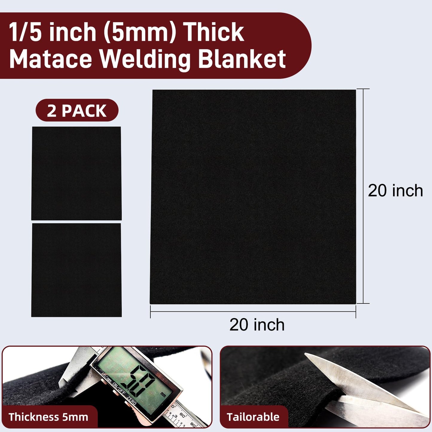 2 Pack 20" X 20" Fireproof Welding Blanket & Pad, 5mm Thickened Heat Resistant Carbon Felt Cloth, Flame Retardant Fabric for Stove Wick, Heat Shield Mat for Soldering, Firepit