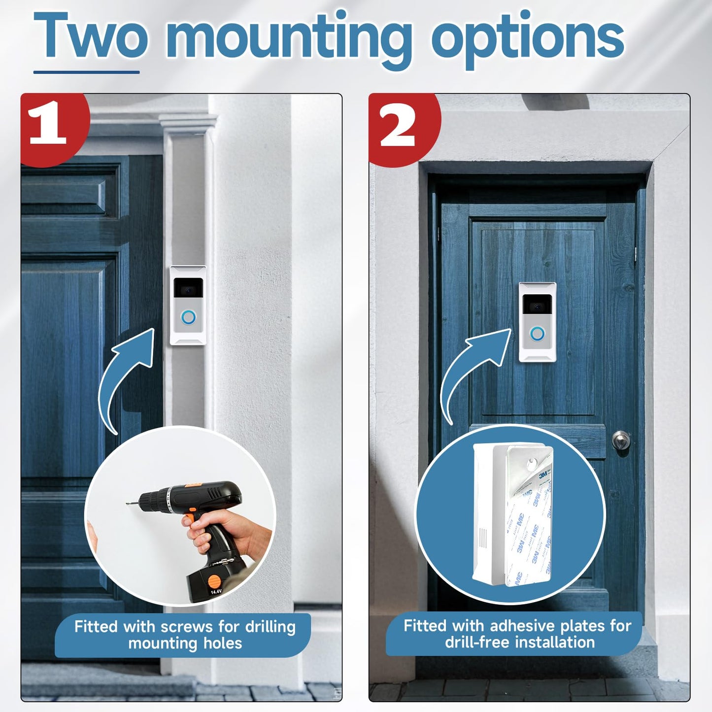 Anti-Theft Video Doorbell Mount Compatible with Ring/Blink Wireless Camera Doorbell, Adjustable Angle Doorbell Mount No-Drill Battery Doorbell Bracket for Houses, Apartments, Businesses（White