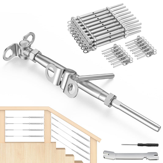 BLIKA 25 Pairs 1/8" Cable Railing Kit Swage Toggle Turnbuckle Hardware, Adjustable Angle T316 Stainless Steel Cable Railing Kits for 2"x2", 4"x4" Wood Posts, Deck Cable Railing Kits for Stairs, BL025
