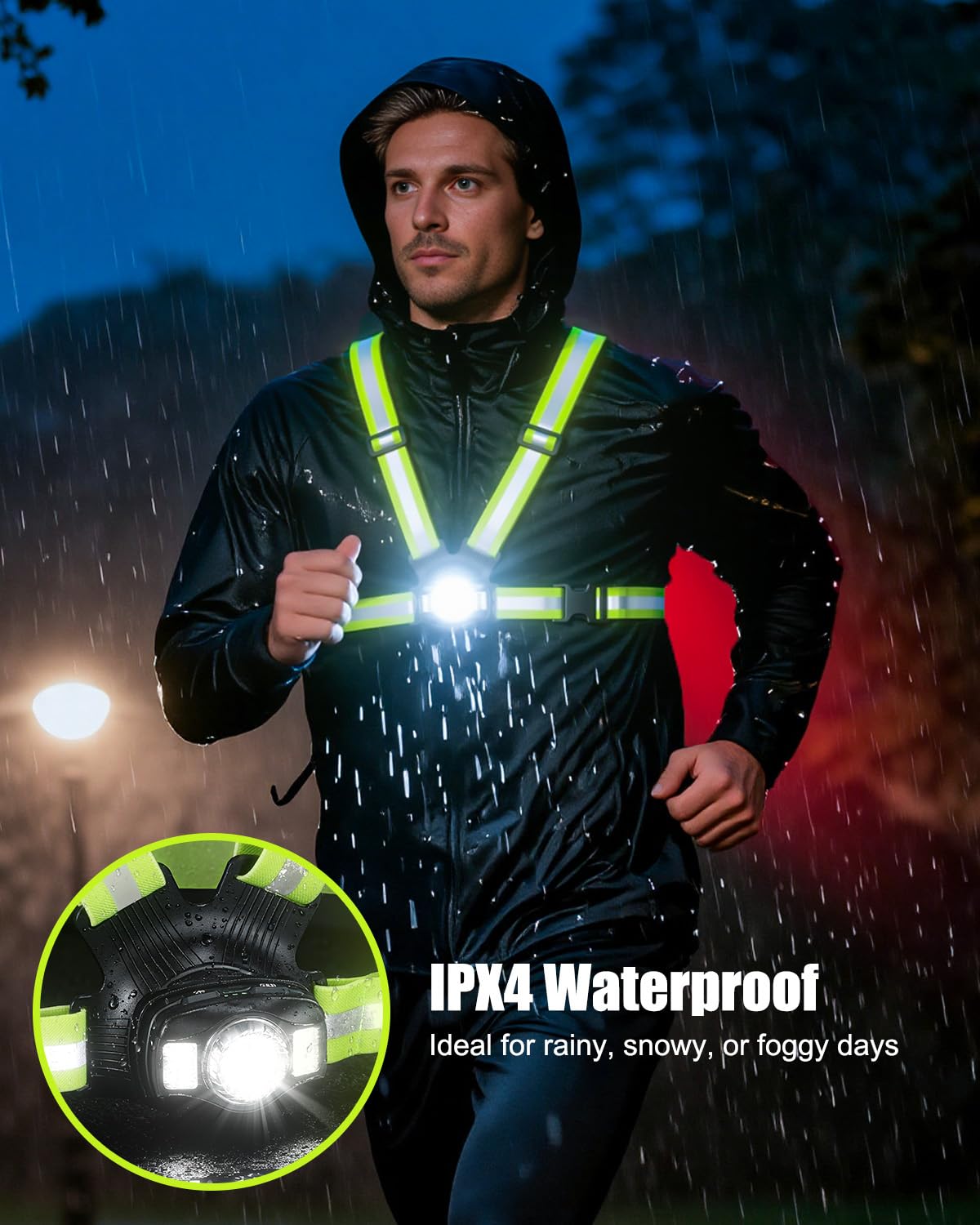 Dawinga Running Lights for Runners with Rear Light, 500 Lumens Running Light with 45° Adjustable Beam & IPX4 Waterproof, Rechargeable Reflective Vest Gear for Night Walking/Jogging, 4-20Hrs Runtime