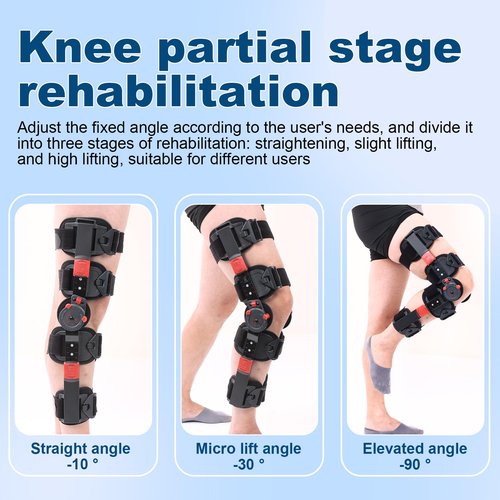 Hinged ROM Knee Brace with Side Stabilizers, Adjustable Post Op Knee Support Orthosis Immobilizer for ACL, PCL and MCL Injury, Medical Knee Orthopedic Support, Leg Stabilizer for Left or Right Leg, Men and Women (Red)