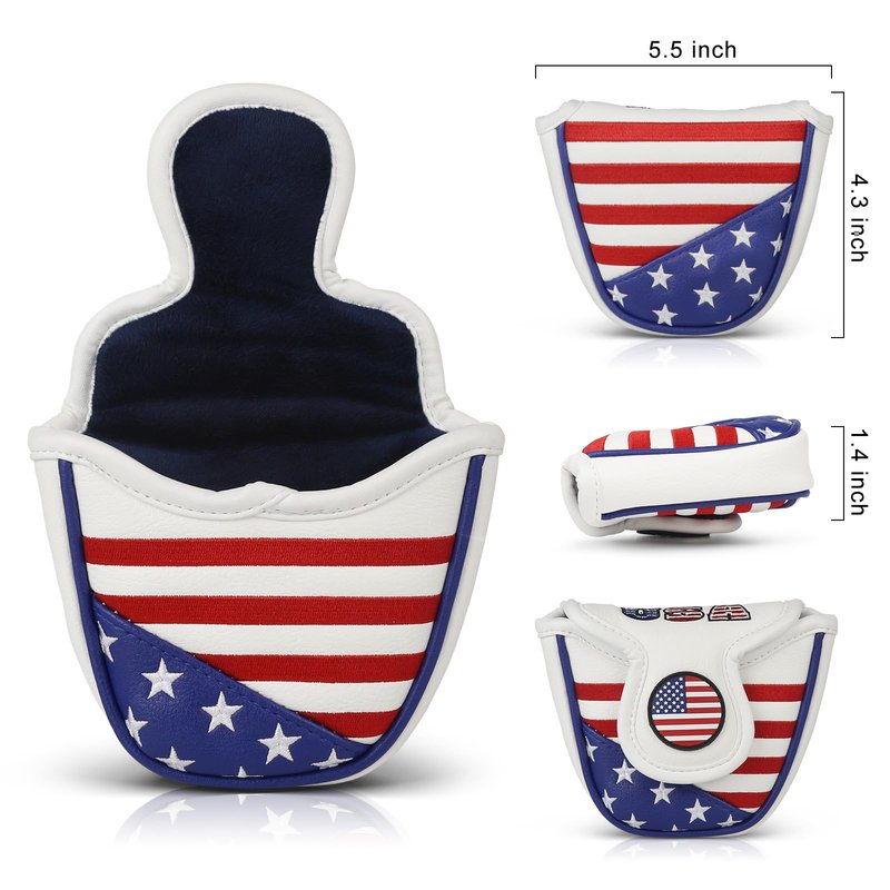 USA Stars and Stripes 2 Ball Golf Mallet Putter Covers for Odyssey Scotty Cameron Magnetic Golf Club Headcovers Durable Soft Embroidered Head Covers for Heel-Shaft Putter