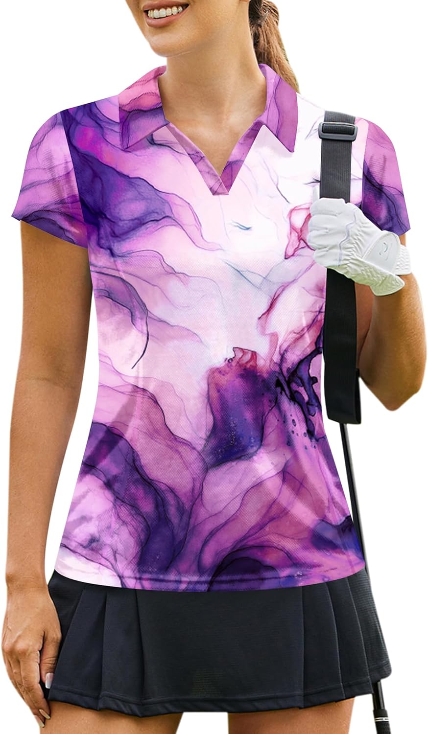 PINSPARK Women's Golf Polo Shirt - Quick Dry V-Neck Tennis Top for Comfortable Play | Stylish Golf Outfit