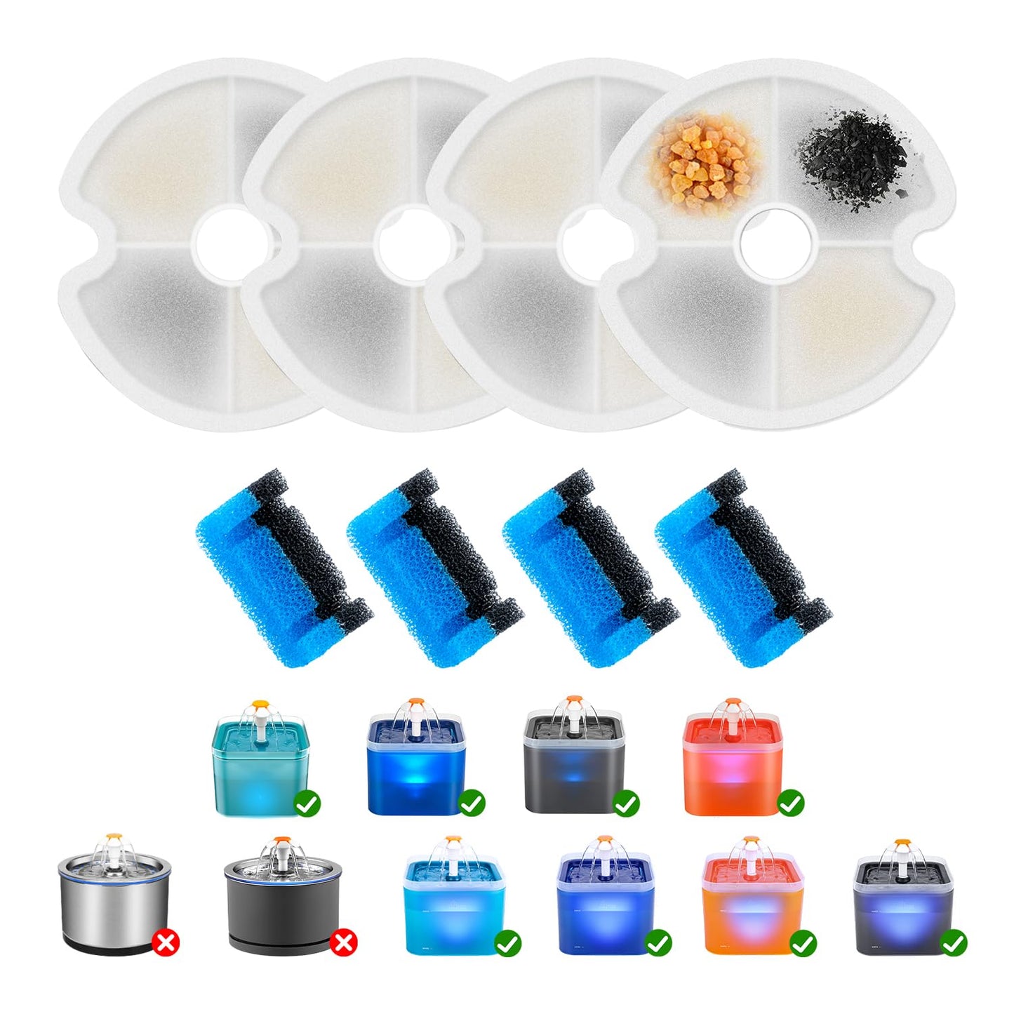 Wonder Creature Cat Water Fountain Filter Replacement, 4/8/12/4+4/8+8 Filters Pack for 2L/67oz Automatic Cat Fountain (4+4)