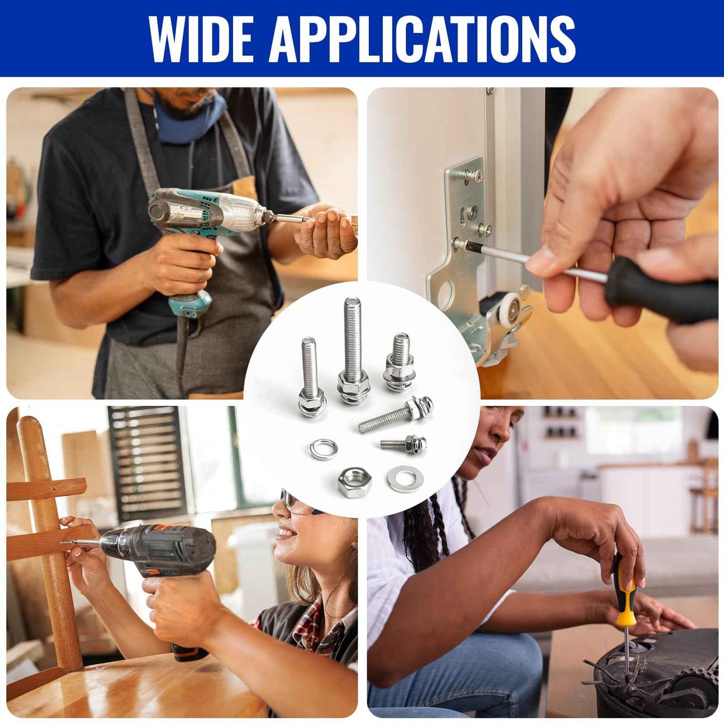 1218 Pcs Screws Bolts and Nuts Assortment Kit with 4 Pcs Screws Wrenches,304 Stainless Steel M3 M4 M5 M6 Metric Machine Screws Nuts Flat Washers and Lock Washer Kit, Anti Rust Screws Set