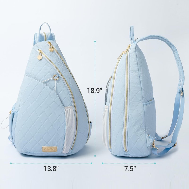 VELADAY Pickleball Bag for Women Chic Quilted Sling Bag, Fits 2 Paddles, Lightweight Weatherpoorf for Court & Daily Use, Blue