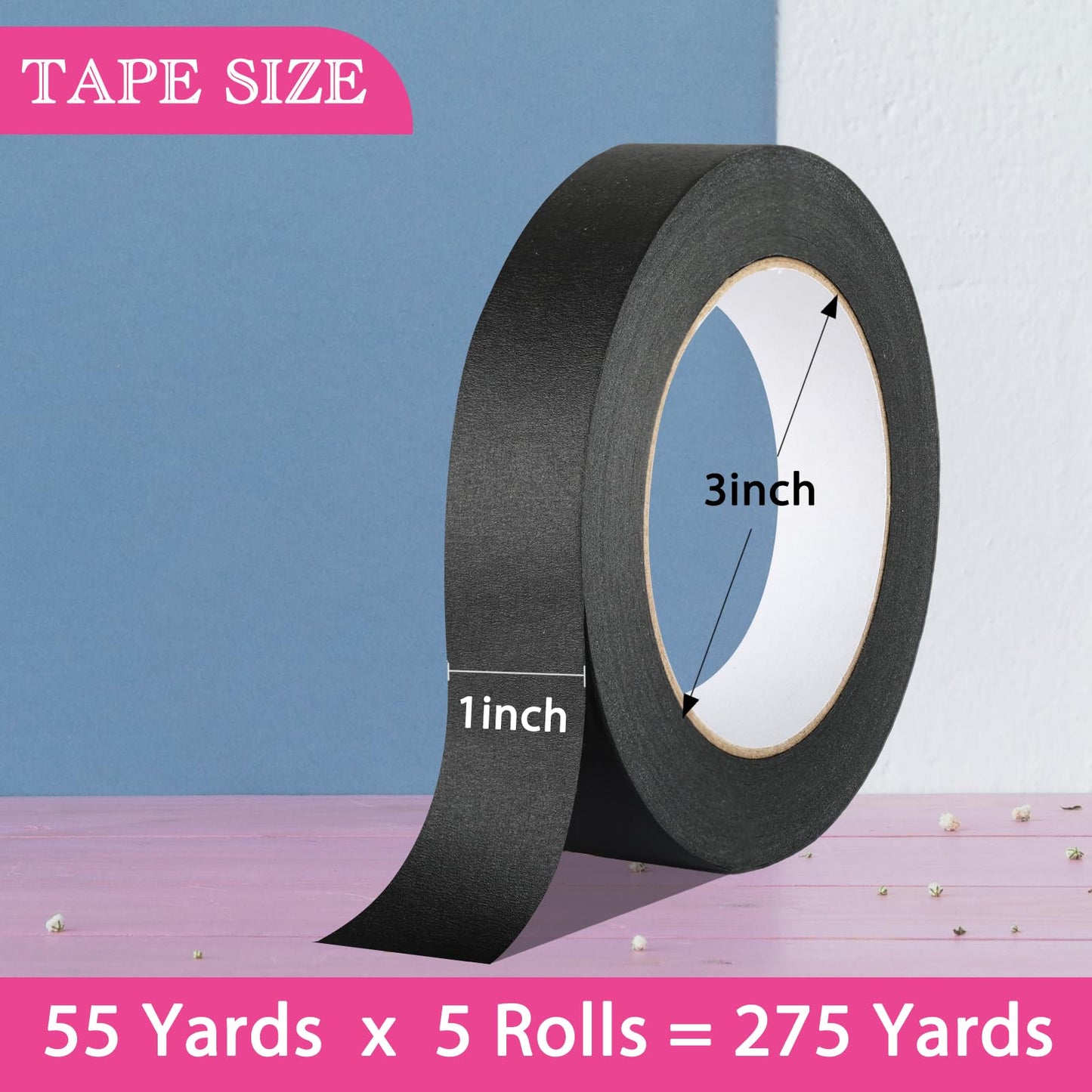 GEYYANG Black Painters Tape, 1 Inch x 55 Yards x 5 Rolls, Black Masking Tape for Painting, DIY Crafts, Home & Auto | No Residue, Multi-Surface Adhesion