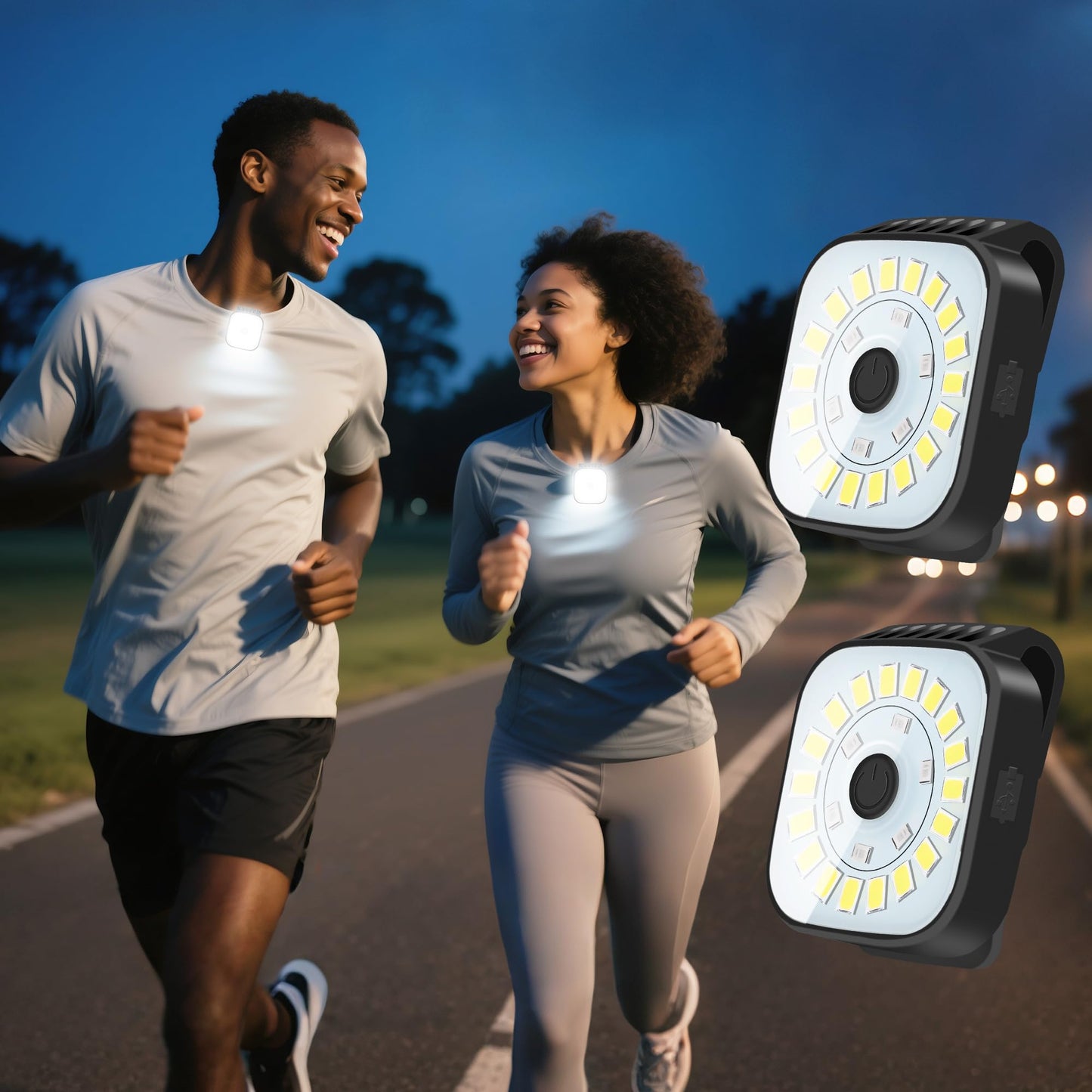 redaica 2 Pack Running Lights for Runners - Rechargeable Clip on Flashlight, Running Accessories for Men, Walking Light for Night Walking, 4 Modes Safety Dog Light, Jogging Biking Hiking Camping Gear
