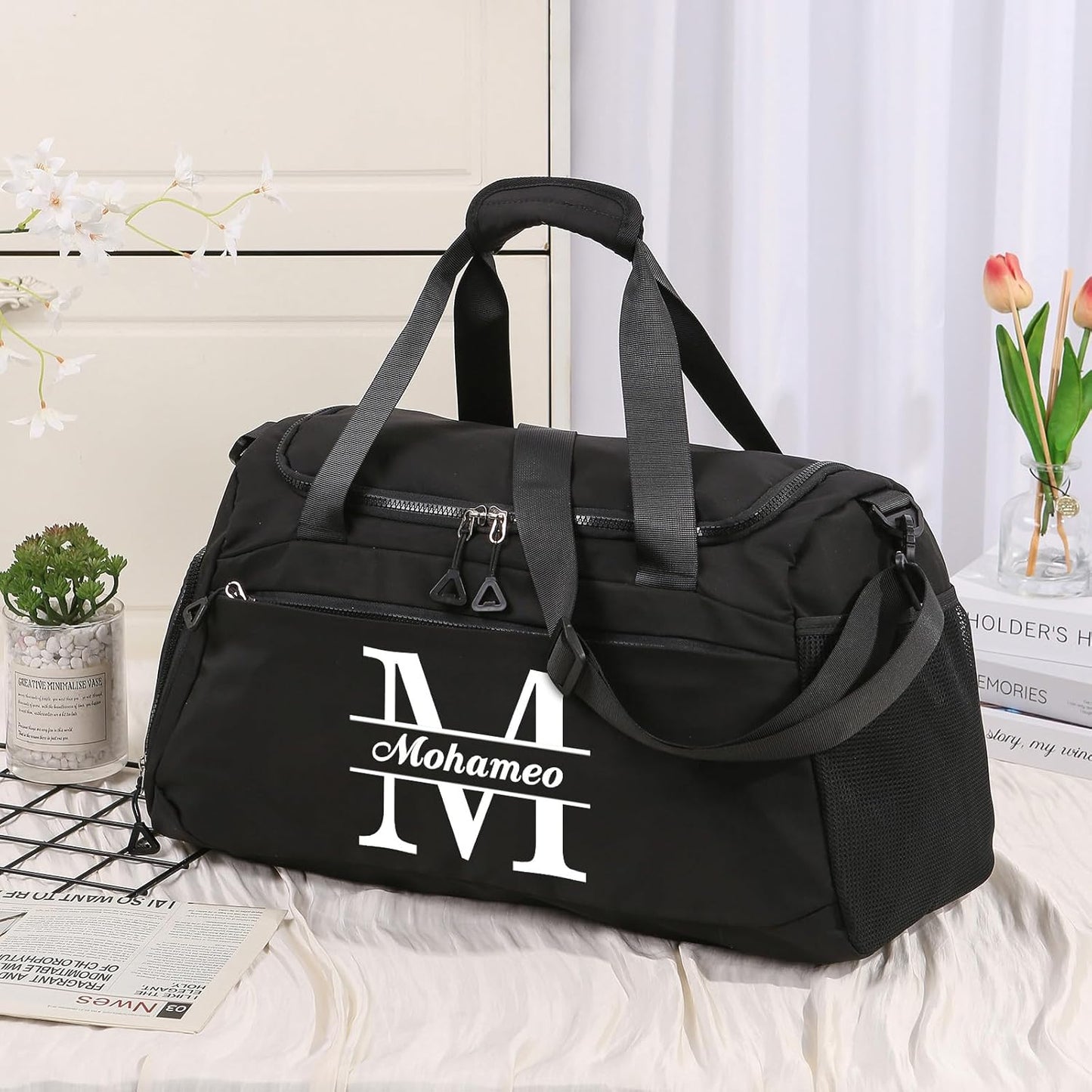 Skiennix Personalized Travel Duffel Bag - Custom Name Oxford Cloth Gym Bag with Shoe & Wet Pockets | Ideal Weekender Gift for Men & Women