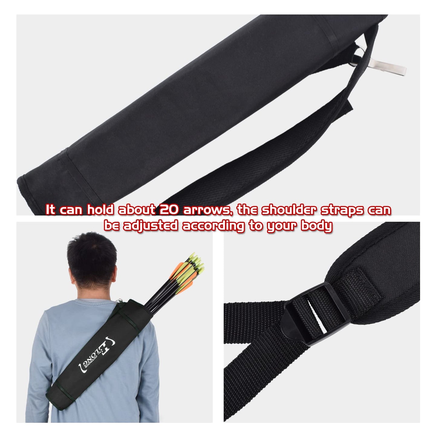 Elong Adjustable Archery Back Arrow Quiver Holder - Upgraded Quiver Arrows for Compound Recurve Bow and Hunting Target Practicing Youth and Adults