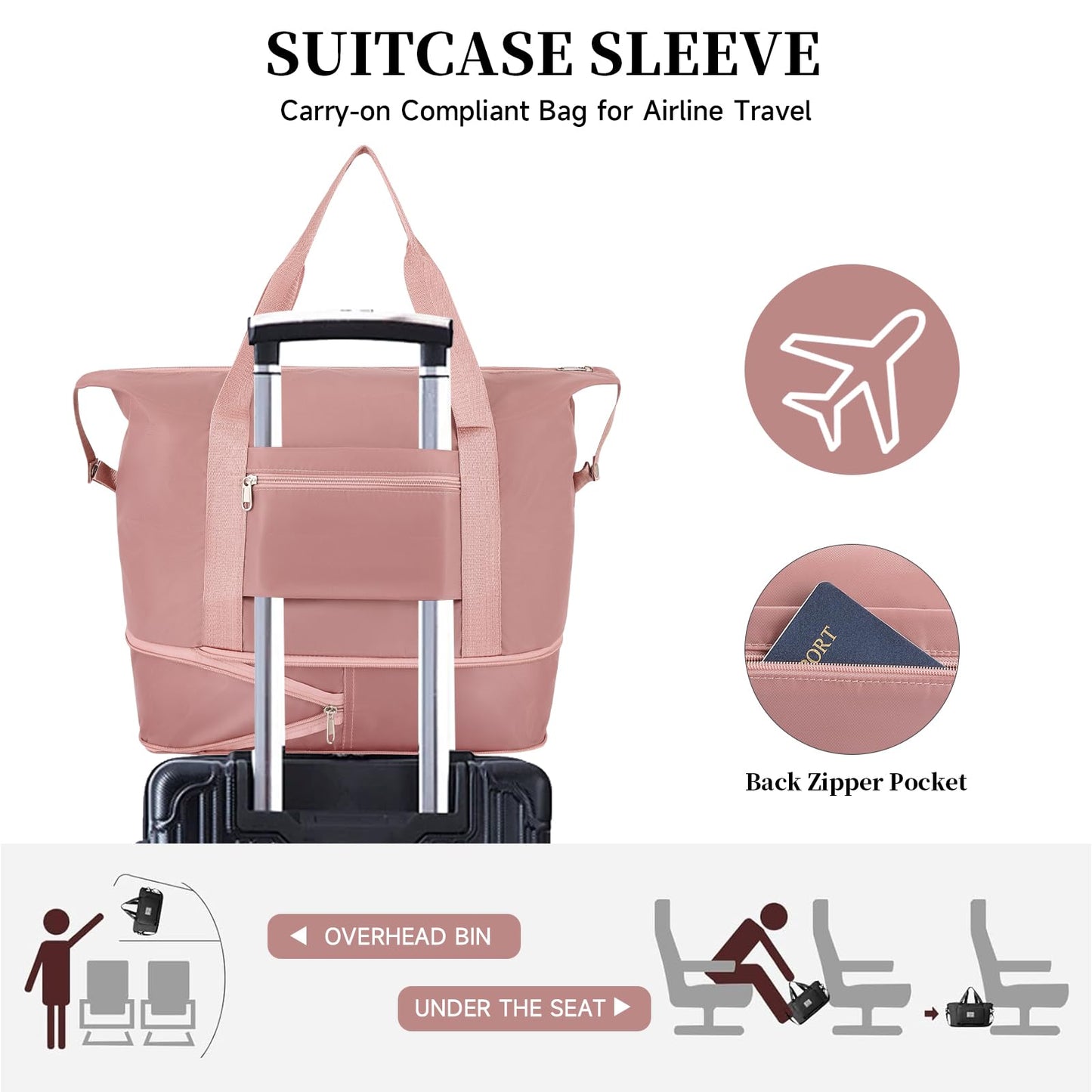 AMXNX Travel Duffel Bag Weekender Bags for Women Foldie Travel Bag Expandable Overnight Bag Water-resistant for Sports Gym
