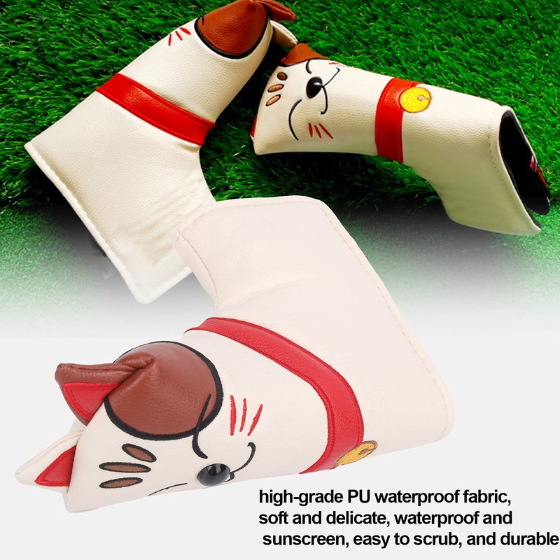 Putter Cover, Cute Lucky Cat Design Magnetic Closure, Blade Putter Cover L Type PU Leather Plush for Golfers Gifts Practice Travel