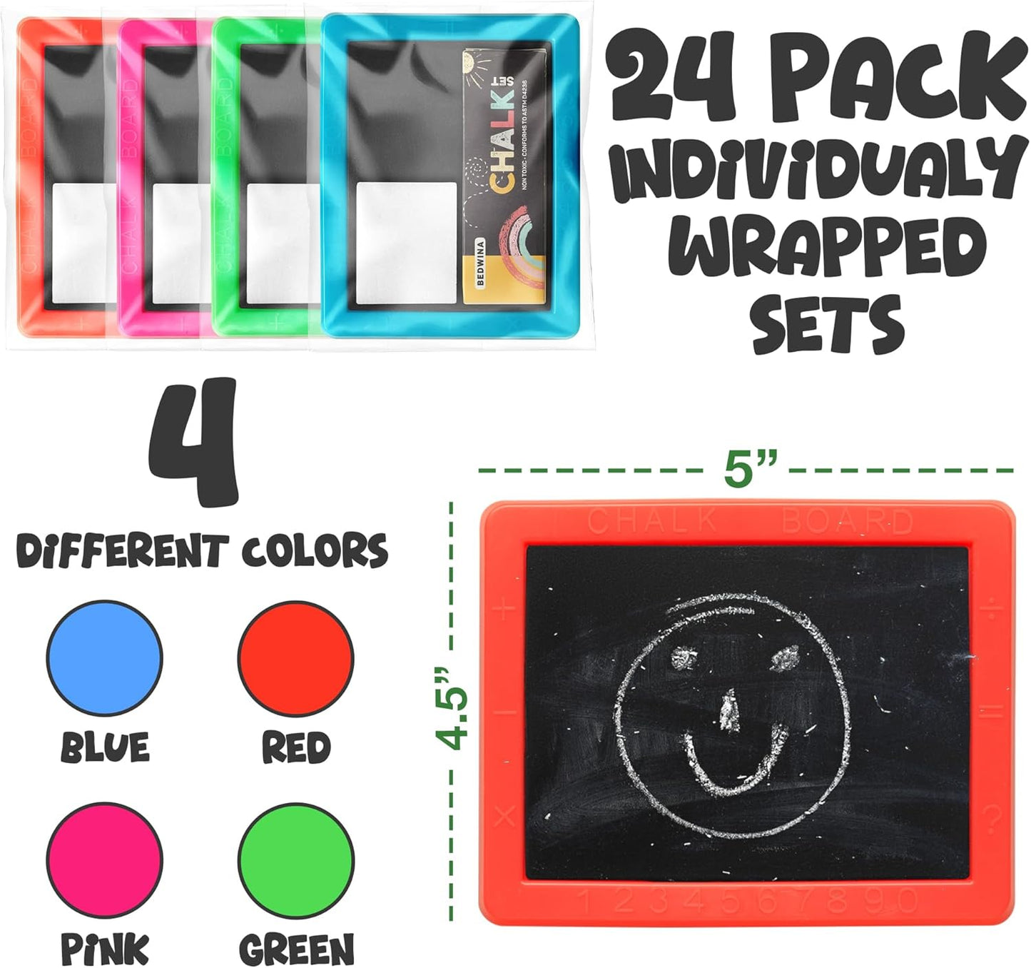 Mini Chalkboard for Kids - Pack of 24 | Fun Birthday Party Favors with 2 Chalk Sticks & Eraser