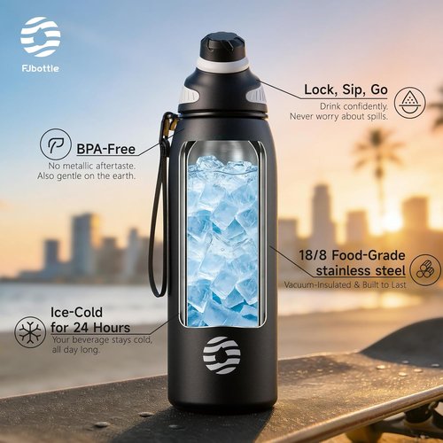Fjbottle Insulated Stainless Steel Water Bottle - 32 Oz Leakproof & Lightweight Tumbler for Travel & Sports