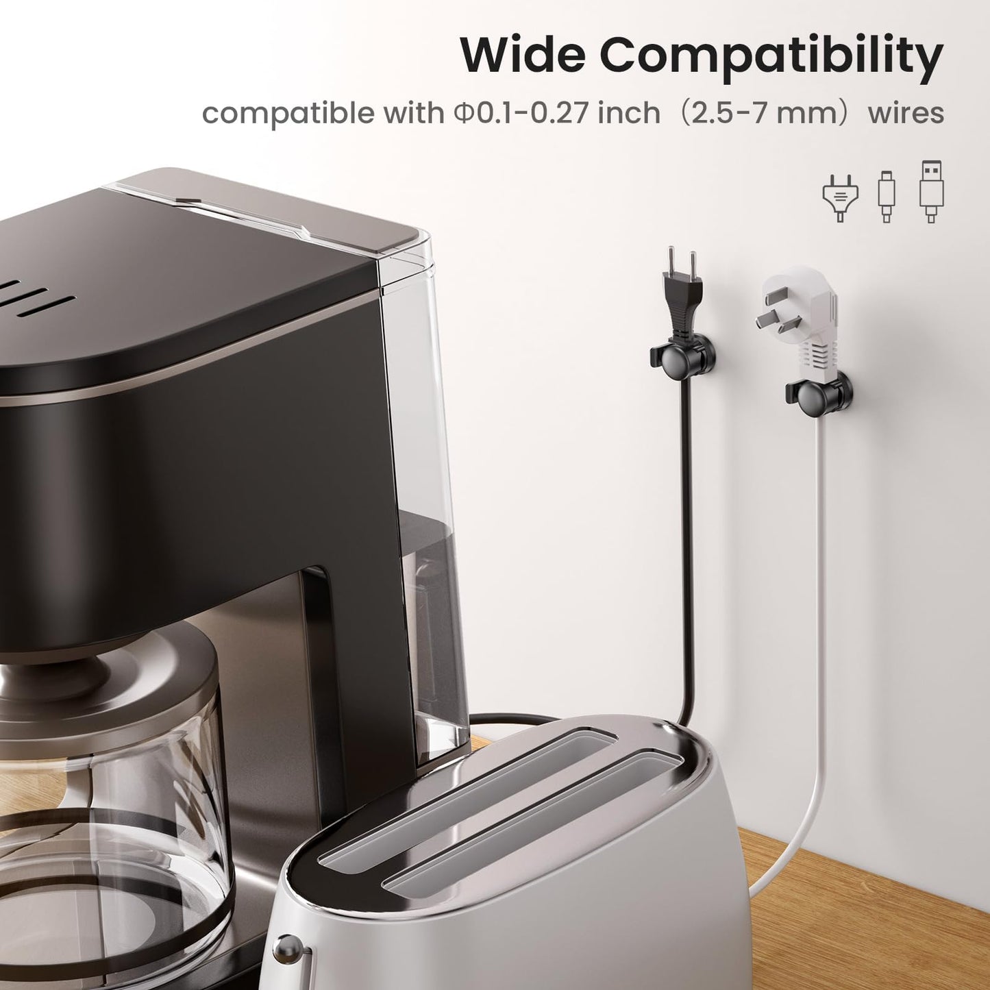 LOTUNY Cable Clips, 8 Pack Cord Organizer [Cable Smooth Adjustable] Adhesive Cable Management Wire Organizers for Cords, Phone USB Charger Cable Holder for Home Office Car Wall Desktop Nightstand