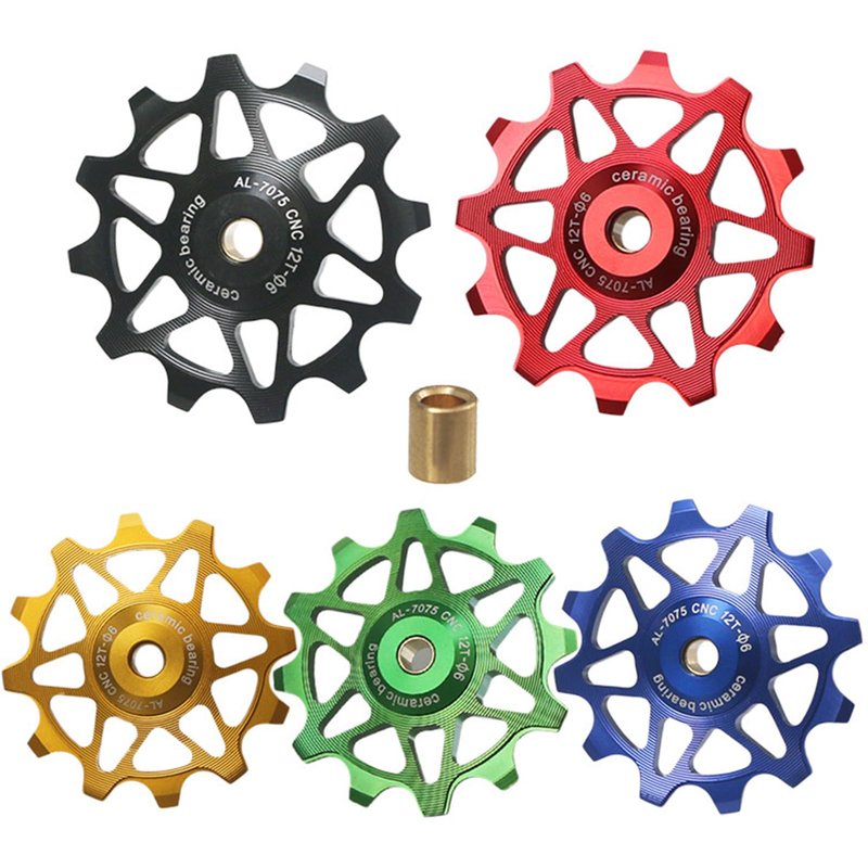 Rear Derailleur Pulley, 12T/14T Aluminum Alloy Jockey Wheel Ceramic Guide Pulley Bike Guide Roller Wheels for Road Bike, Mountain Bike, MTB, BMX (12T,Yellow)