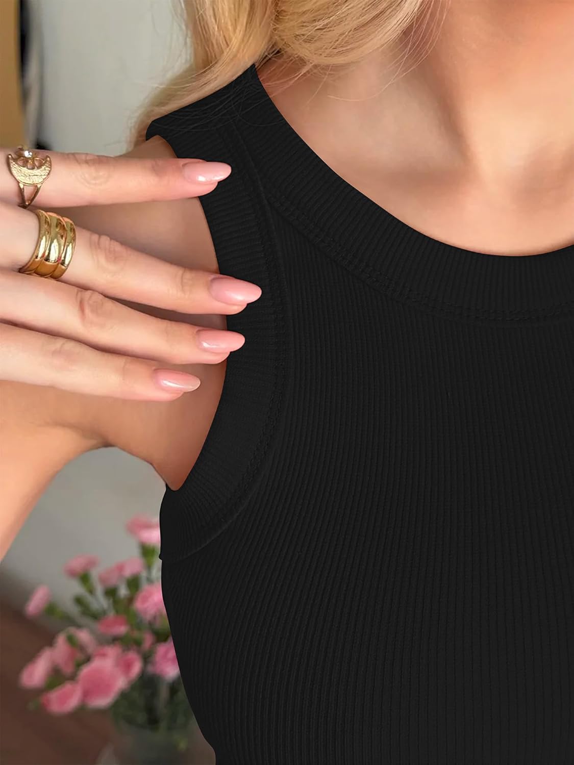 ANRABESS Sleeveless Tank Top - High Neck Racerback Ribbed Knit for Summer | Casual Slim Fit Workout Shirt