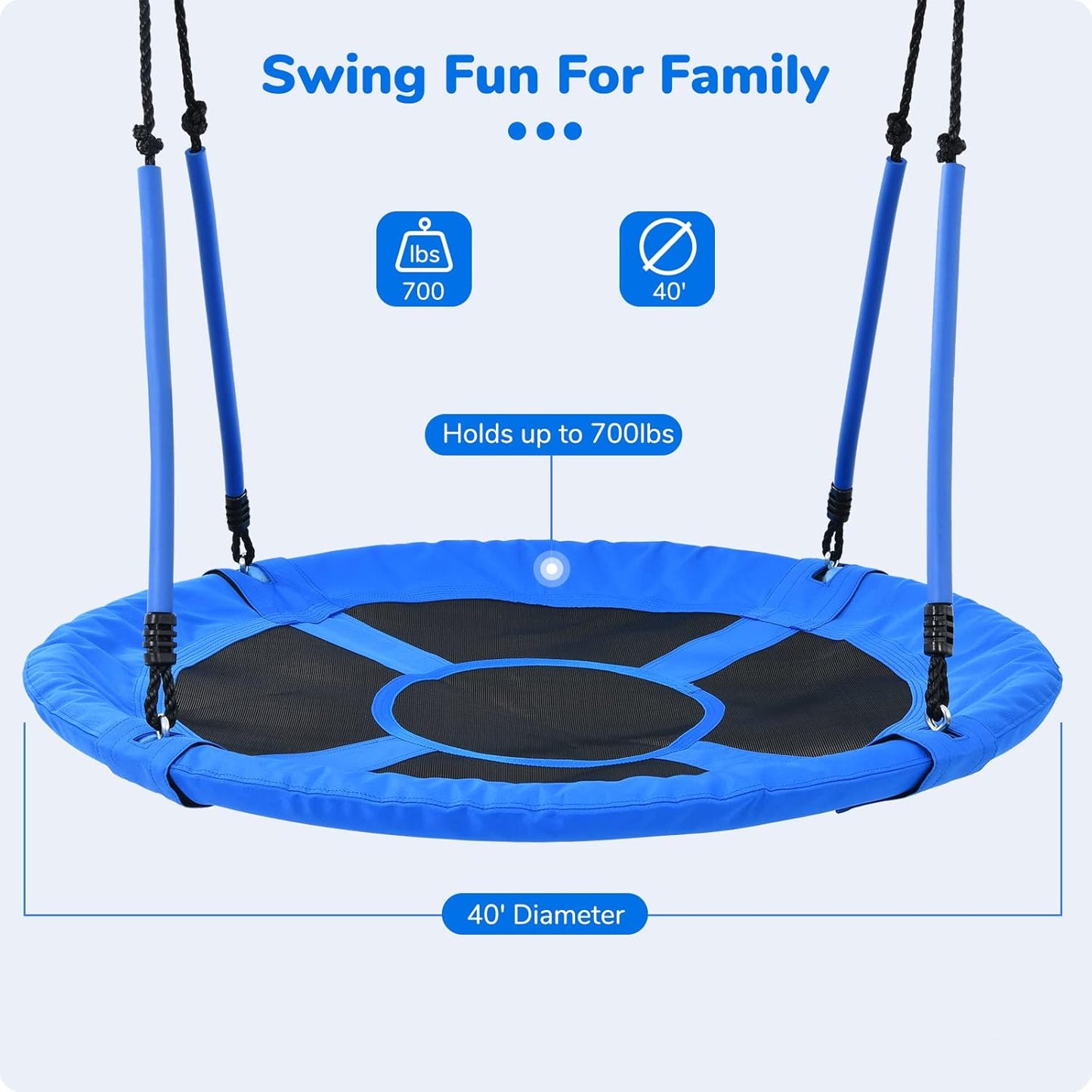 Trekassy 40" Round Tree Swing - 700lbs Capacity with Handles | Waterproof 900D Oxford Fabric, Blue