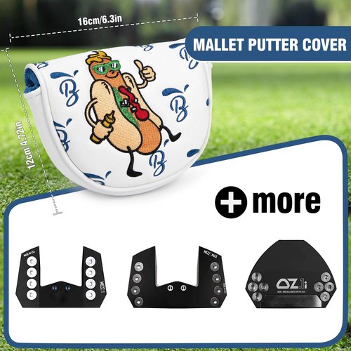 Golf Putter Cover OZ1 Premium Embroidery Hot Dog Mallet Putter Headcover Leather Golf Club Covers with Magnetic Closure fit OZ1,MEZZ1,MEZZ1 MAX