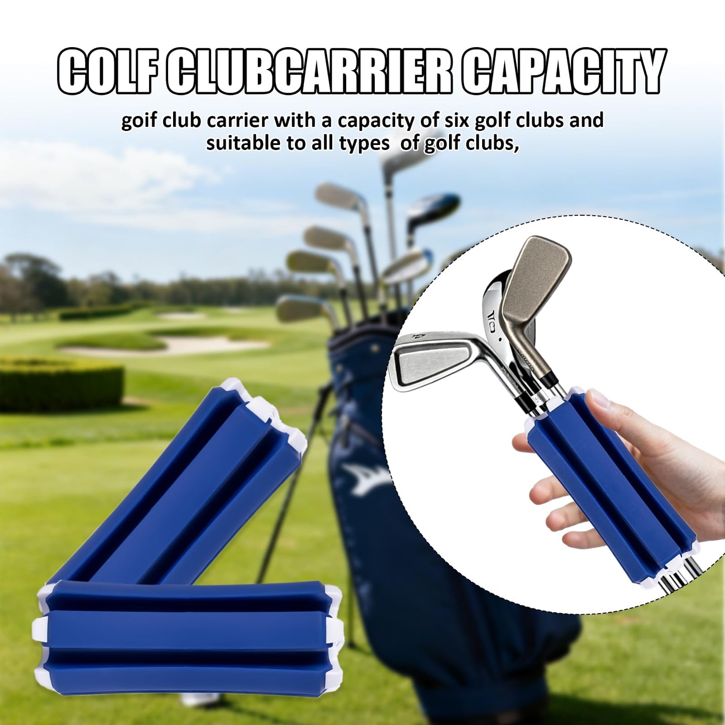 Golf Club Holder, Golf Club Organizer Support Stand, Cylindrical Holder for 6 Golf Club, Easy-Access Golfing Accessory with Strap, Reduces Clutter in Golf Bag (Blue and White)