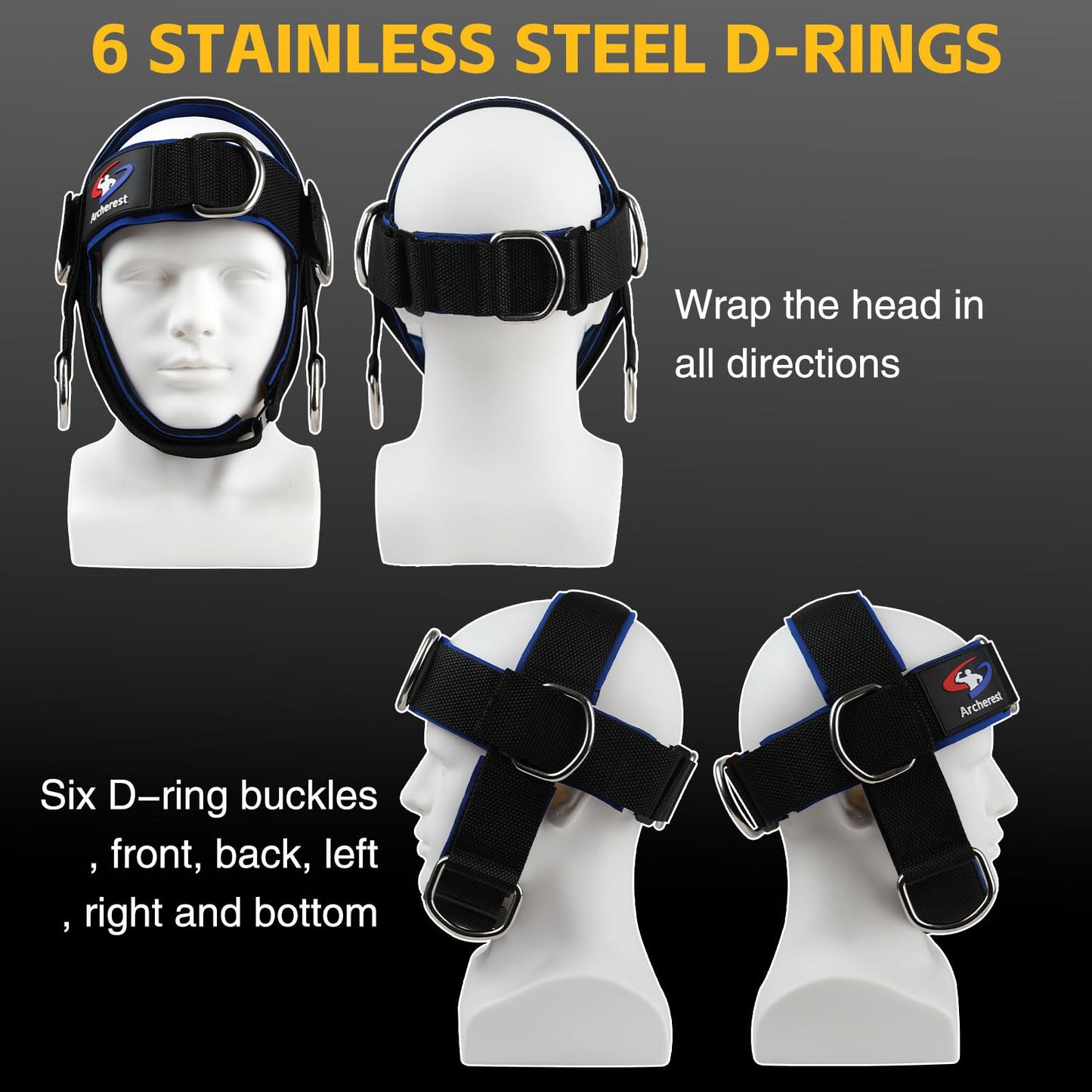 Fitness Neck Head Harness Trainer, Adjustable Chin Strap and Head Harness Strength with Nylon Tether, Neoprene Neck Exerciser for Weight Lifting, Home and Gym Use, Black