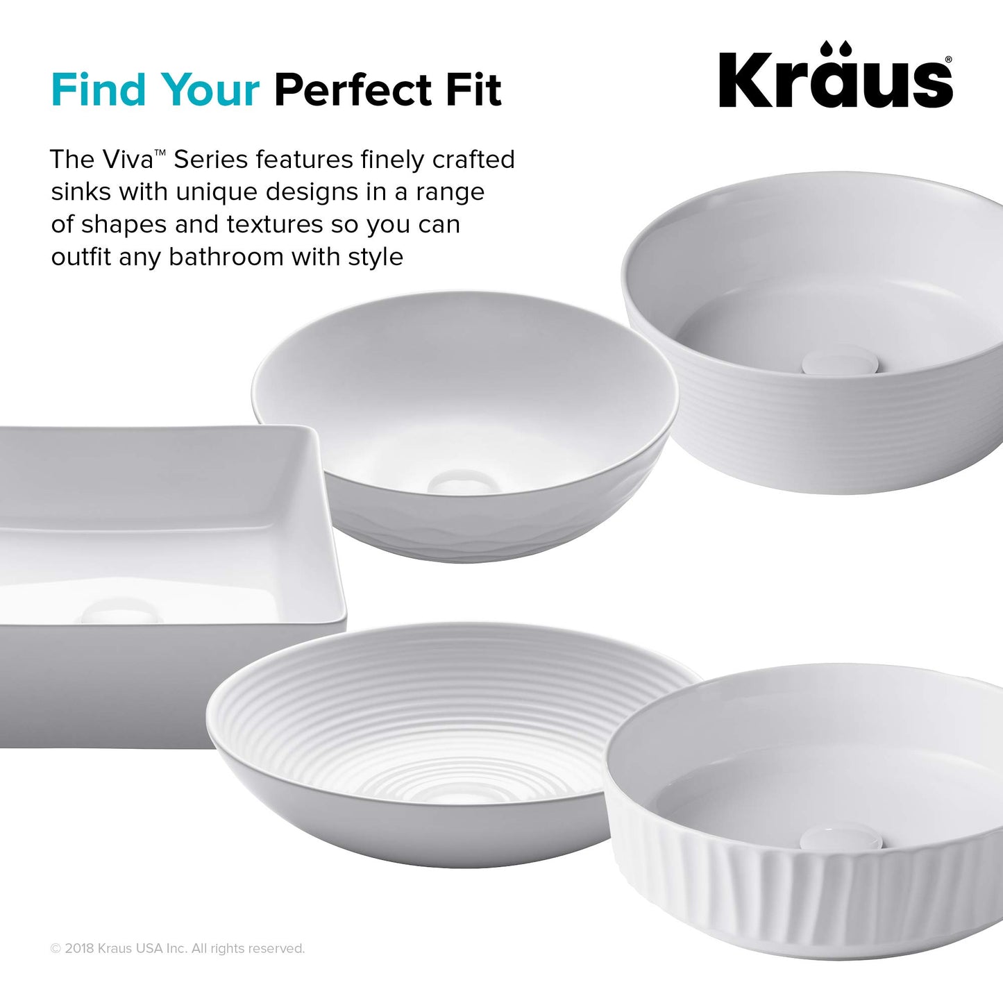 KRAUS Viva™ Round White Porcelain Ceramic Vessel Bathroom Sink, 13 in. D x 4 3/8 in. H, KCV-204GWH