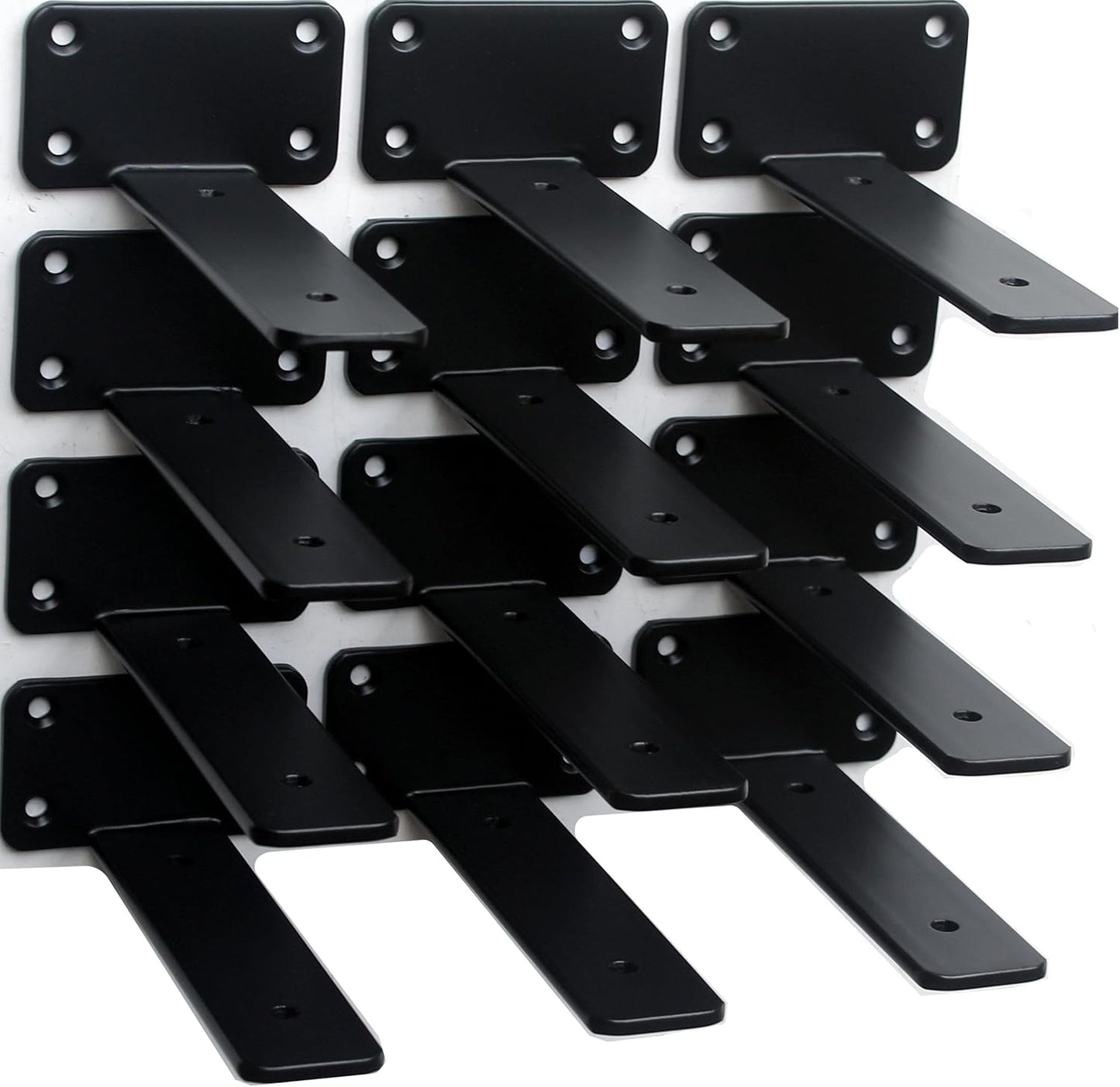 10-Inch Black Iron Floating Shelf Brackets - 12 Pack Rustic Industrial Support