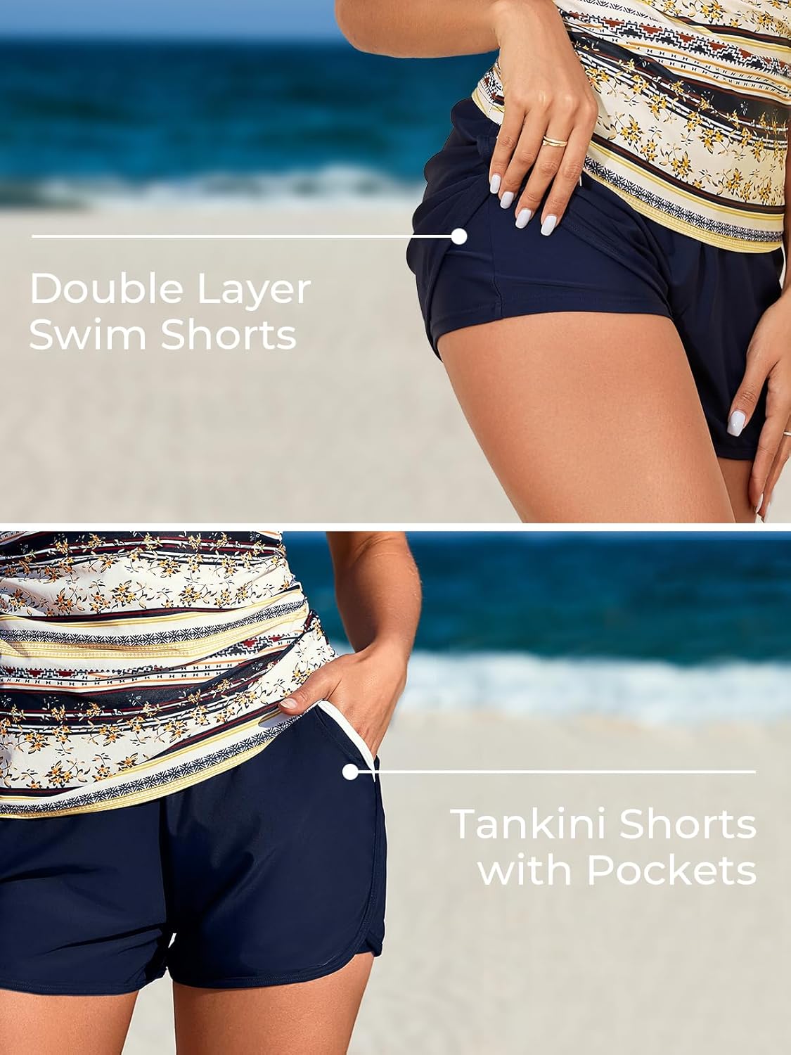 Summer Mae Tankini Swimsuit for Women - Sporty Color Block Design with Side Pockets | Two-Piece Set