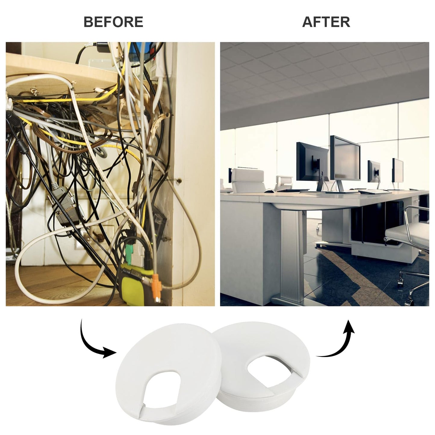 LepoHome 2 Inch White Desk Grommet - 20Pcs Plastic Desk Cord Hole Cover, 50mm Diameter Black Cable Grommets Hole Cover for Organized Wires & Cords Through Computer Table/Countertops