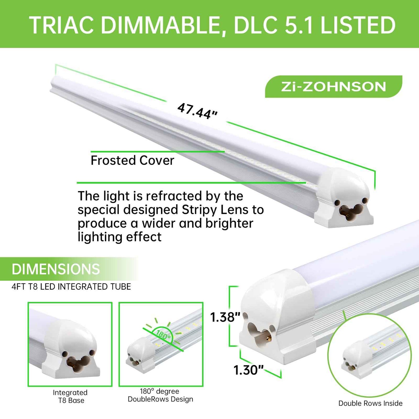 Zi-ZOHNSON 6 Pack 4FT LED Shop Light for Workshop,30W 3600LM 5000K,T8 Light Tube Bulbs Double Rows,Milky Cover,High Output,LED Shop Lights for Garage,Warehouse Basement, Garage